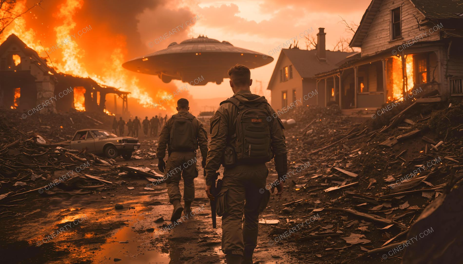 Army vs Flying Saucers in Countryside 59488