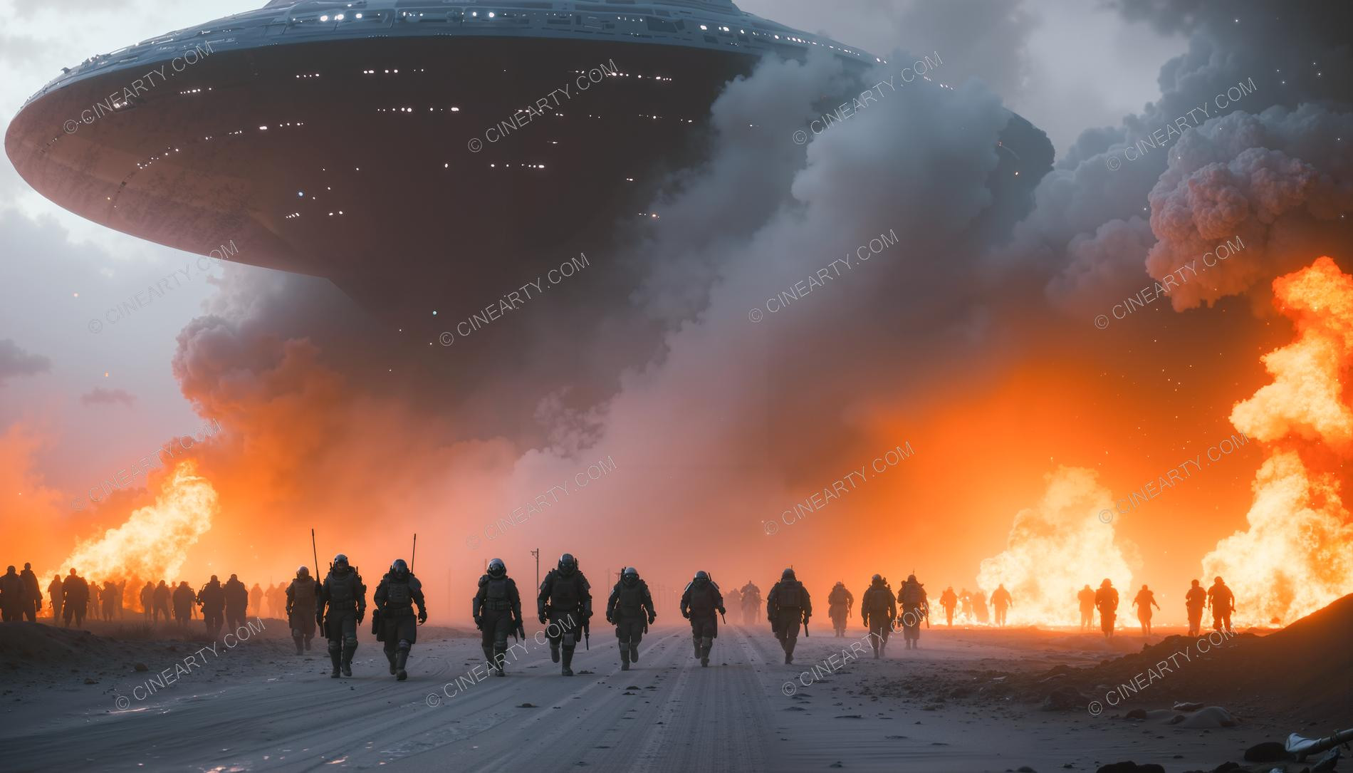 Army vs Flying Saucers in Countryside 67853