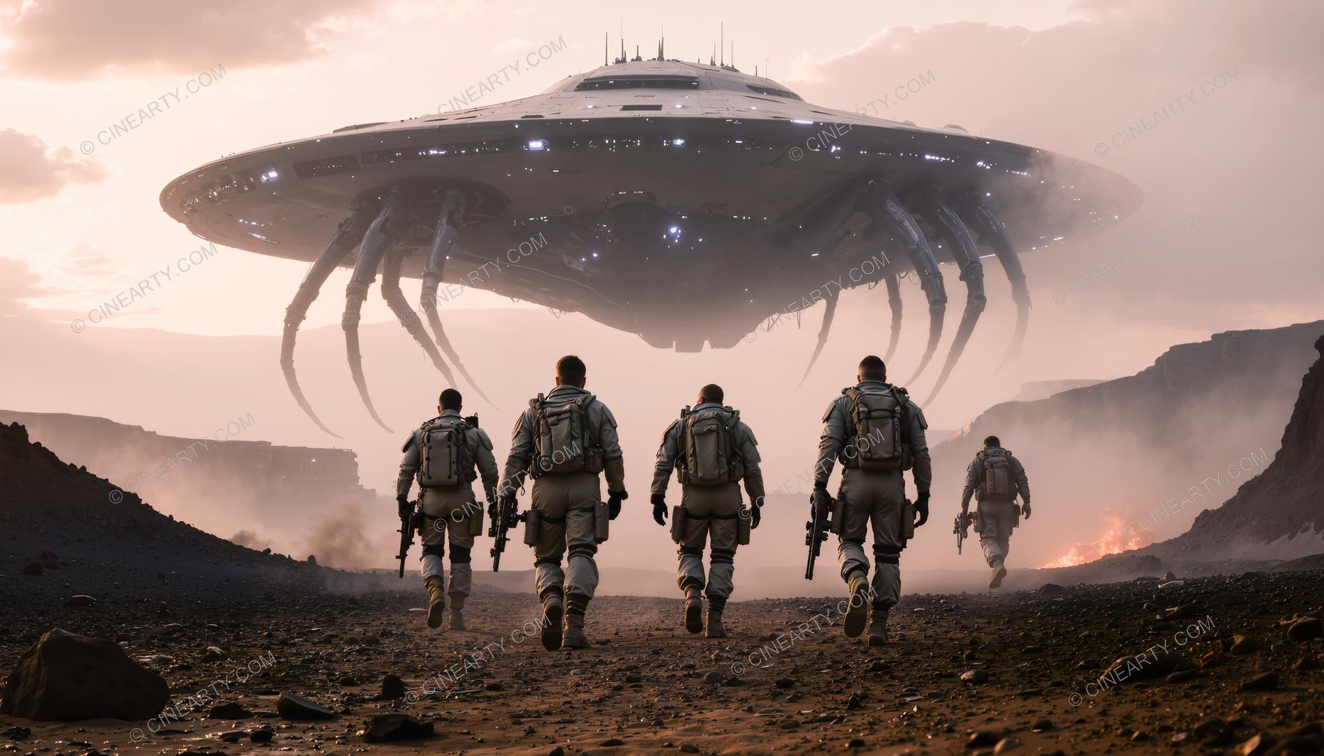 Army vs Flying Saucers in Countryside 39927