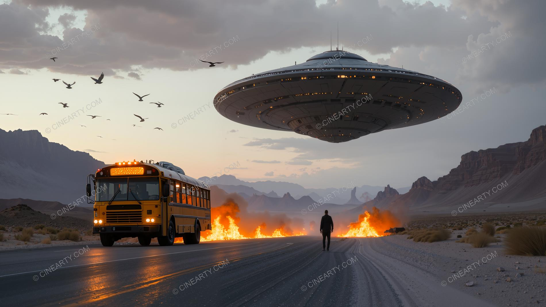Flying Saucer Attacks a Bus 29275