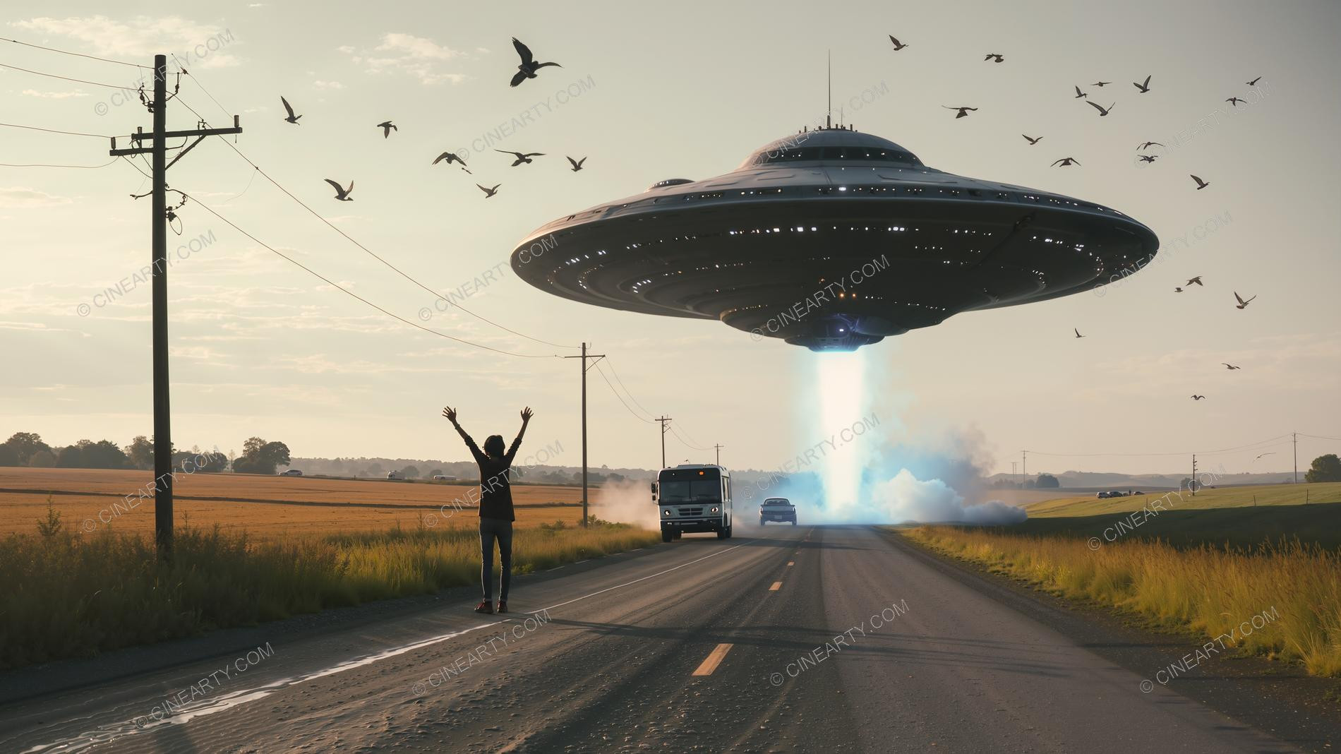 Flying Saucer Attacks a Bus 66932