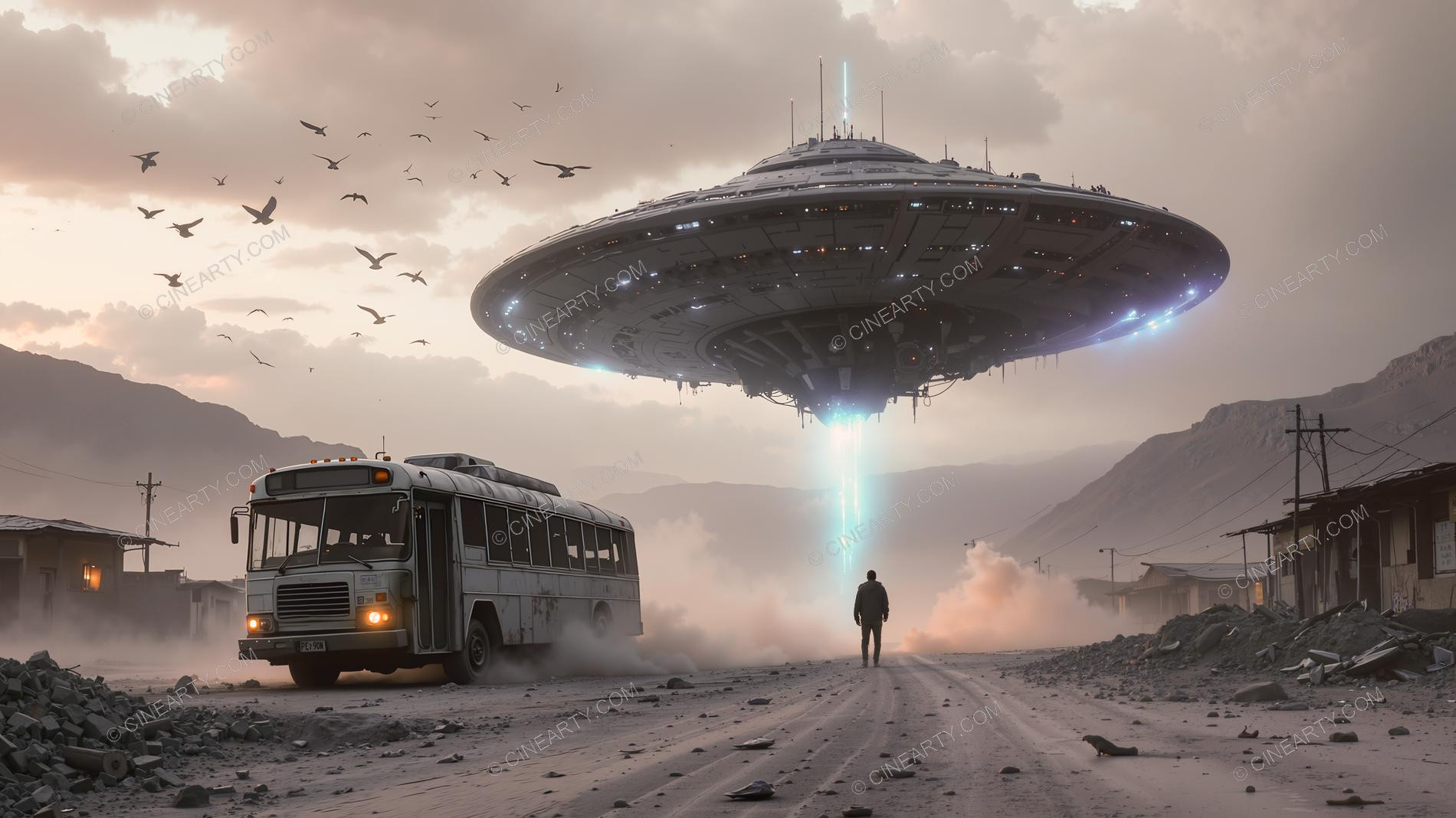 Flying Saucer Attacks a Bus 93462