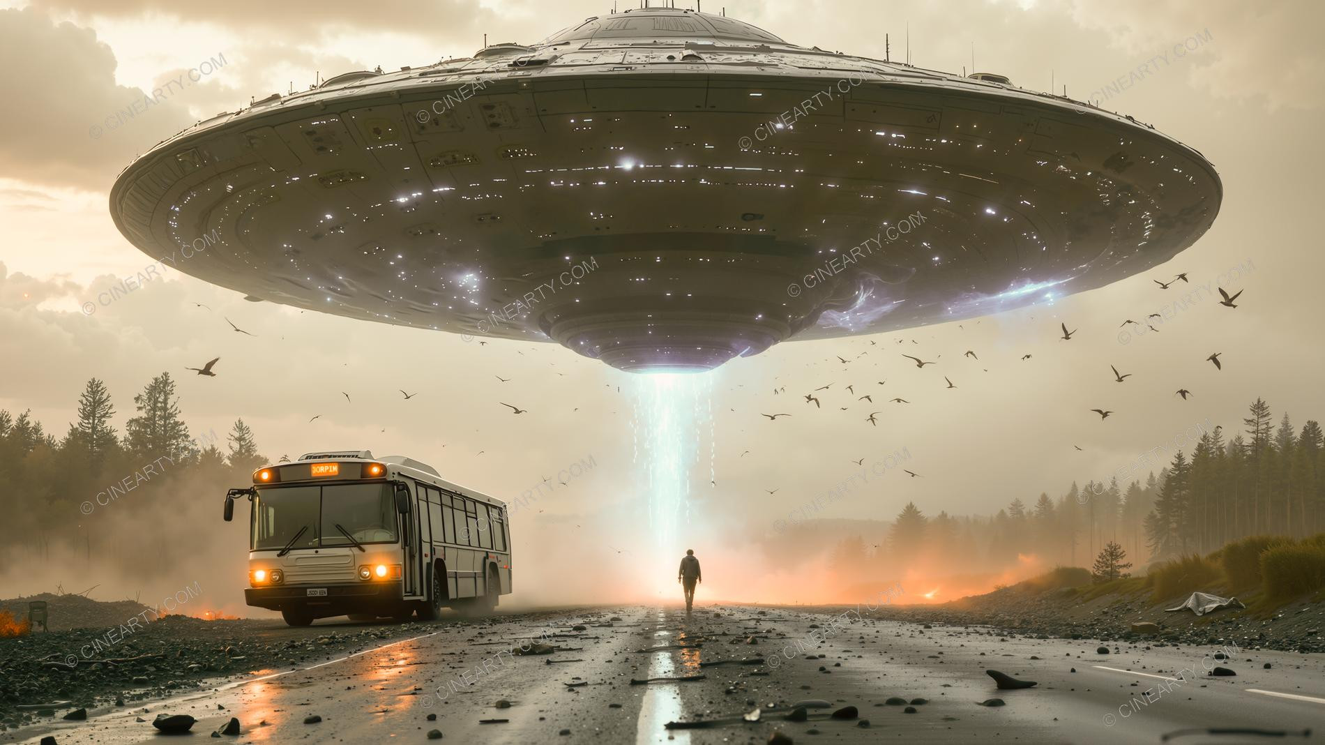 Flying Saucer Attacks a Bus 72954