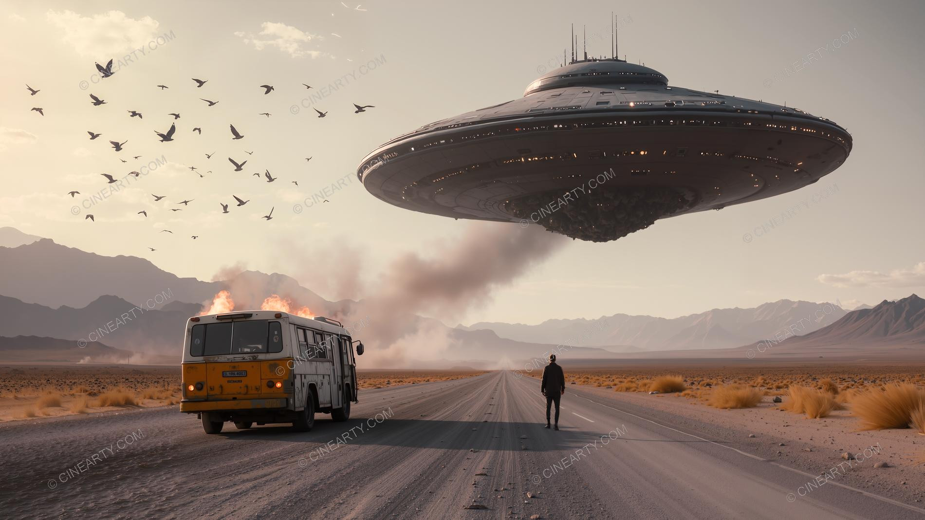 Flying Saucer Attacks a Bus 13365