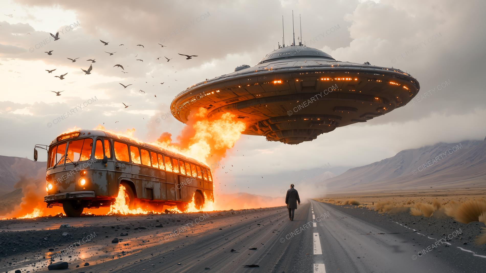 Flying Saucer Attacks a Bus 63944
