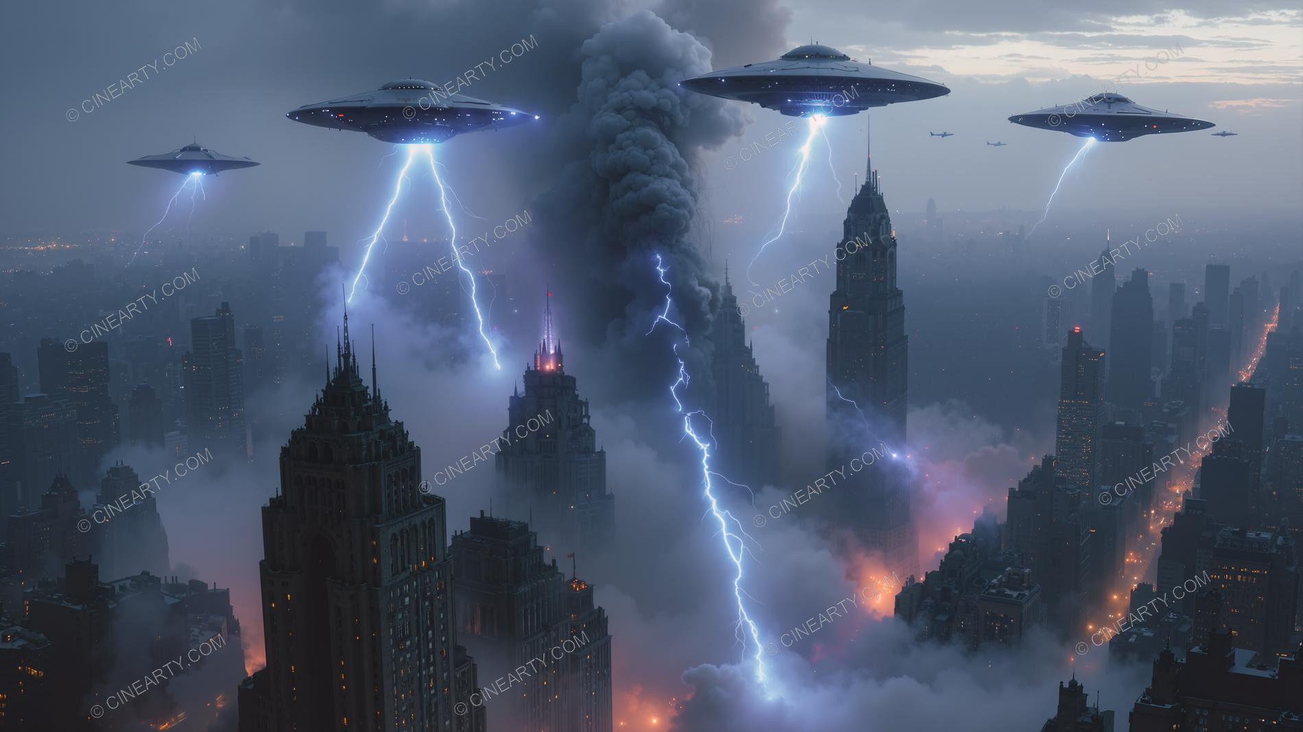 Flying Saucers Destroy a City 31917