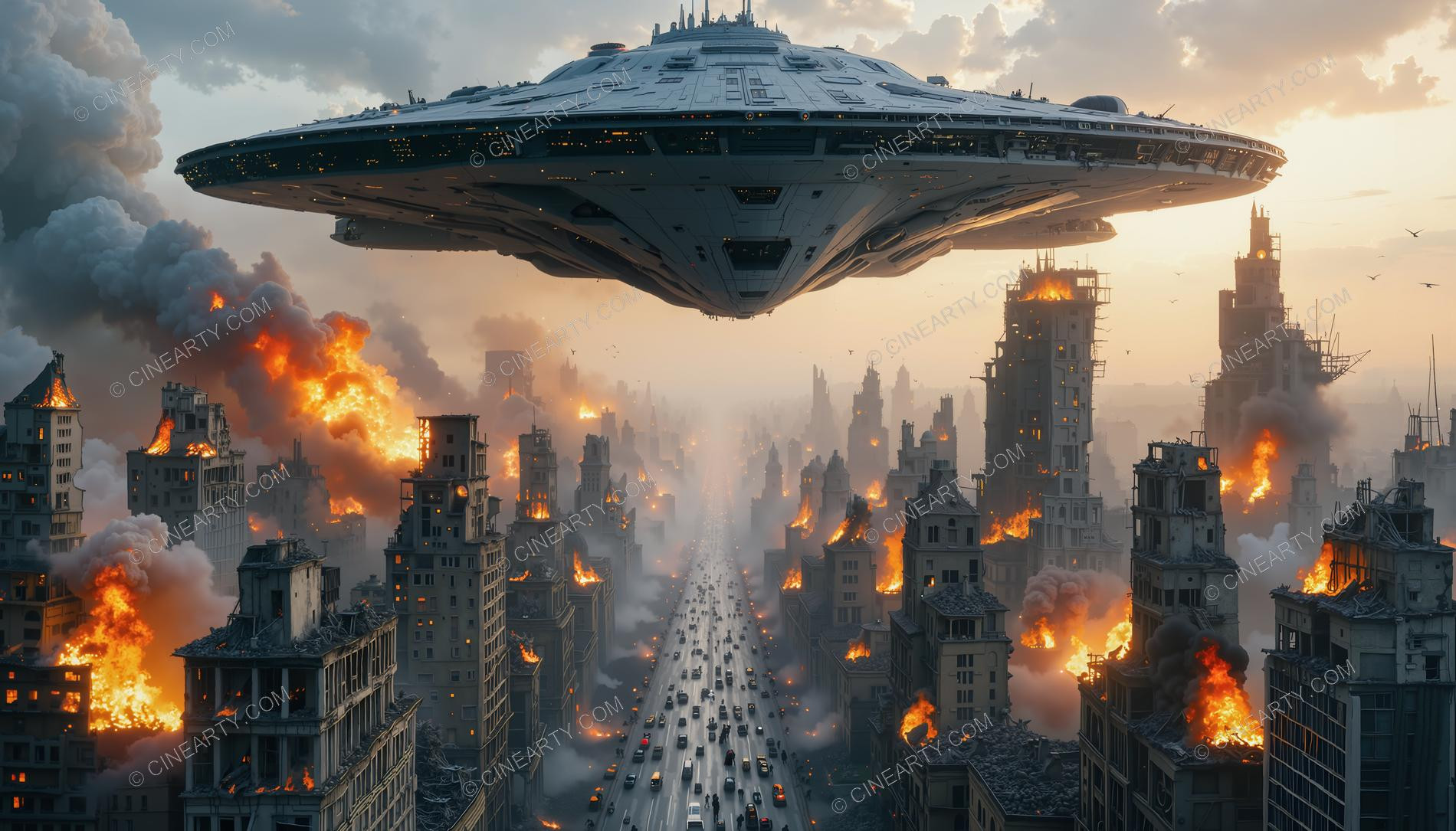 Flying Saucers Destroy a City 70091