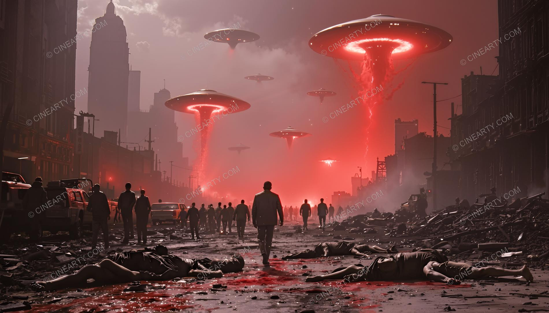 Flying Saucers Destroy a City 23120