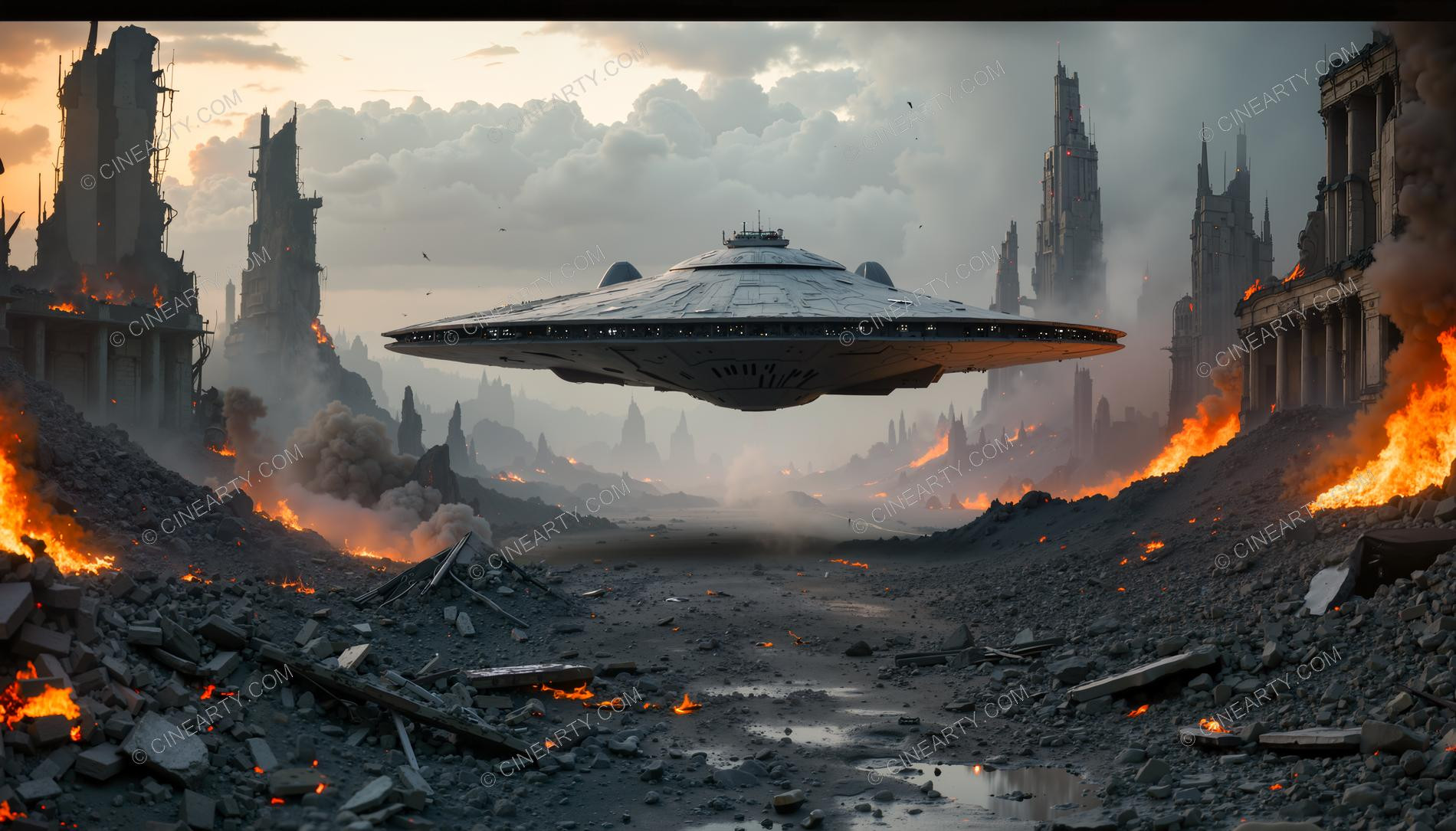 Flying Saucers Destroy a City 32091