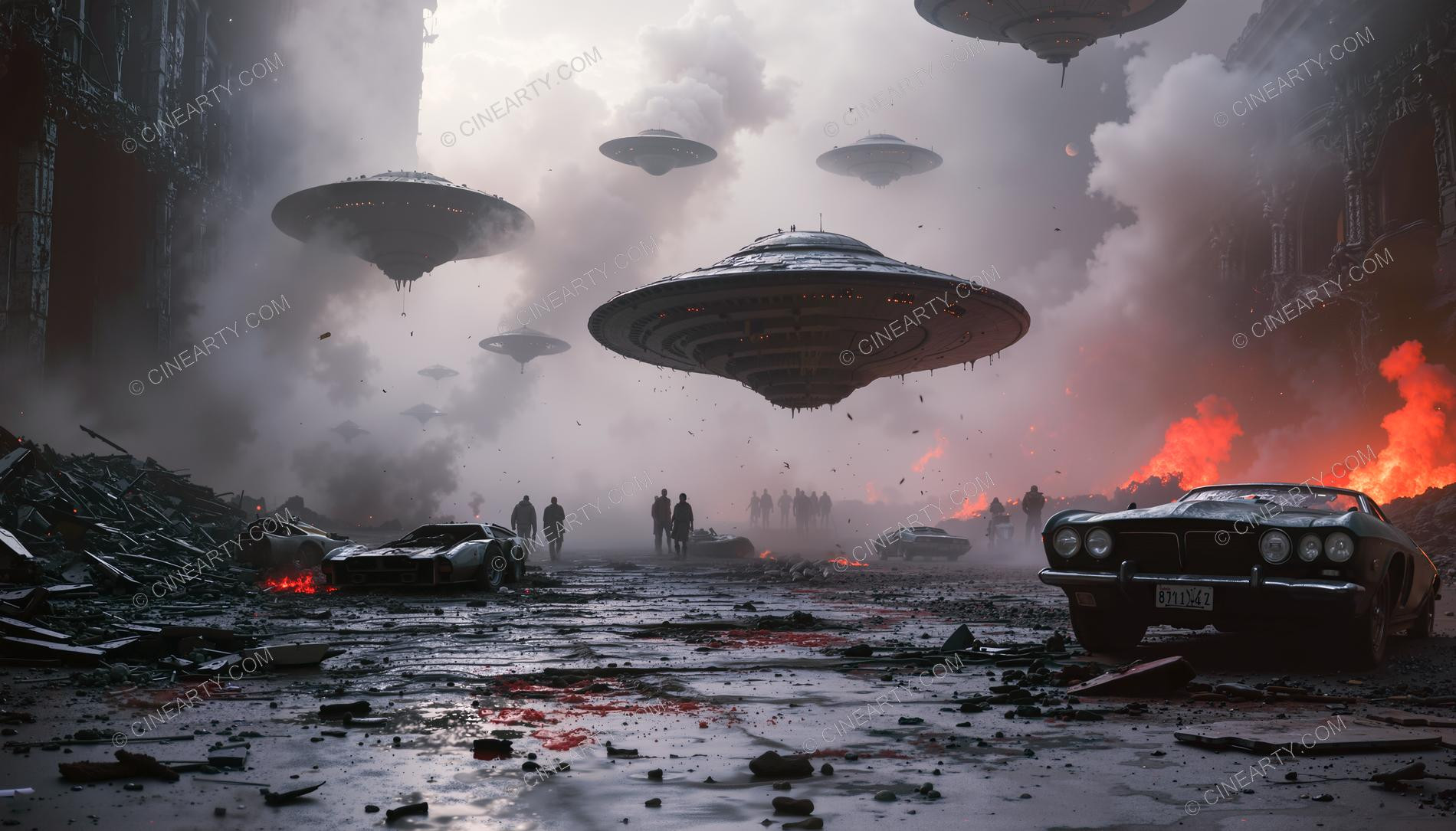 Flying Saucers Destroy a City 09380