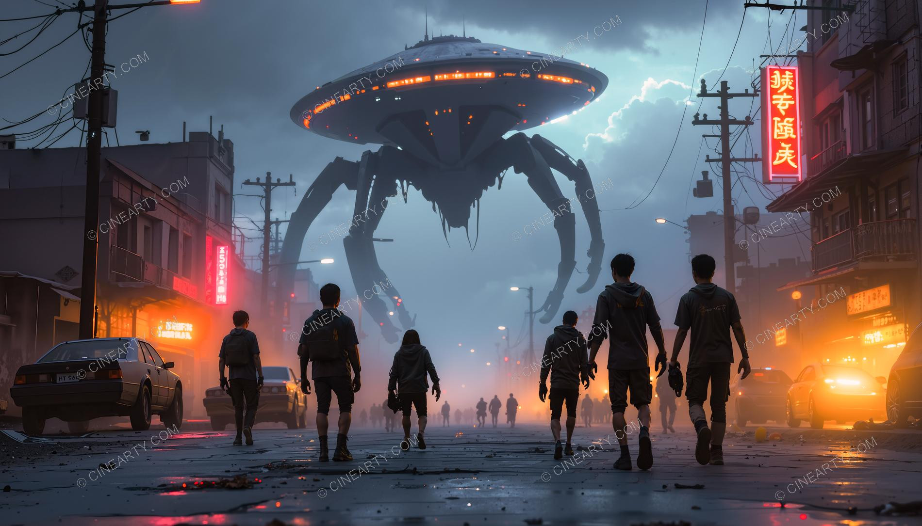 Flying Saucers Destroy a Village 09858