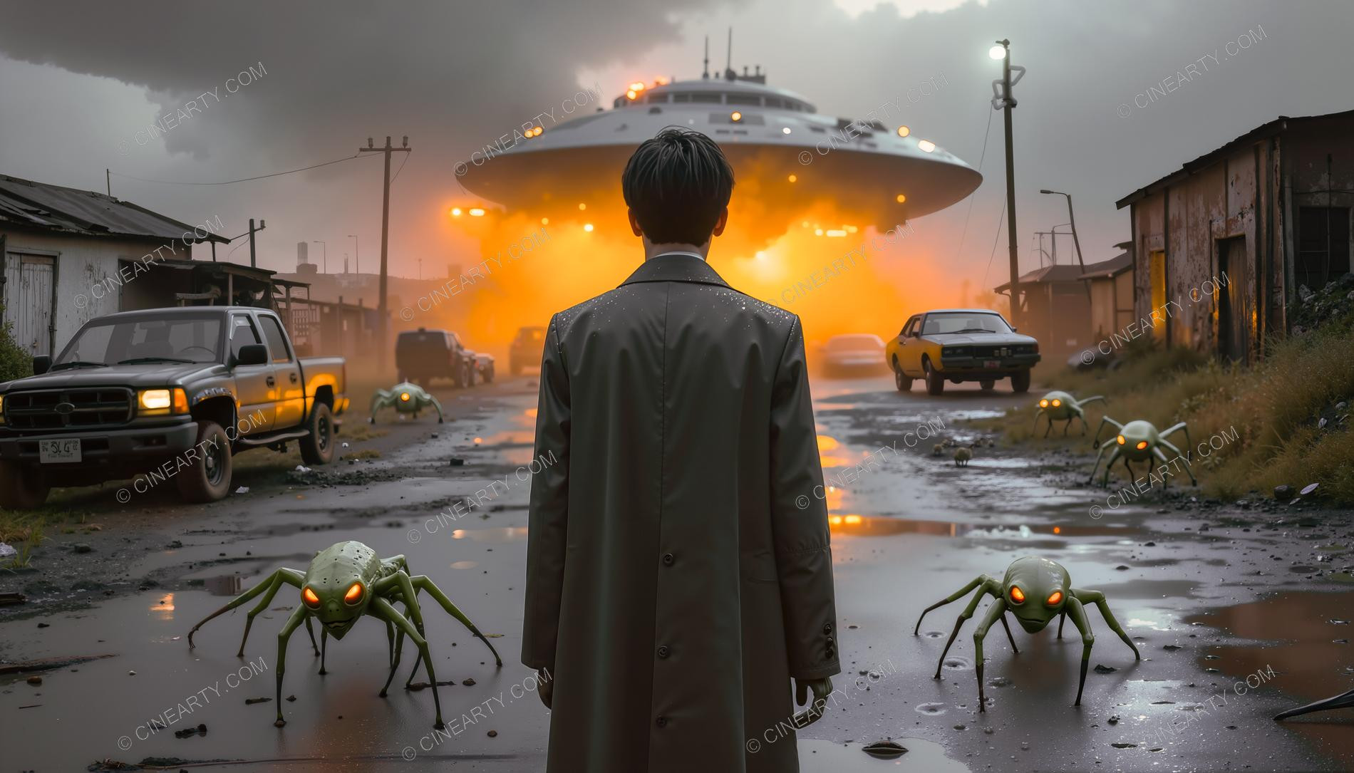 Flying Saucers Destroy a Village 73799