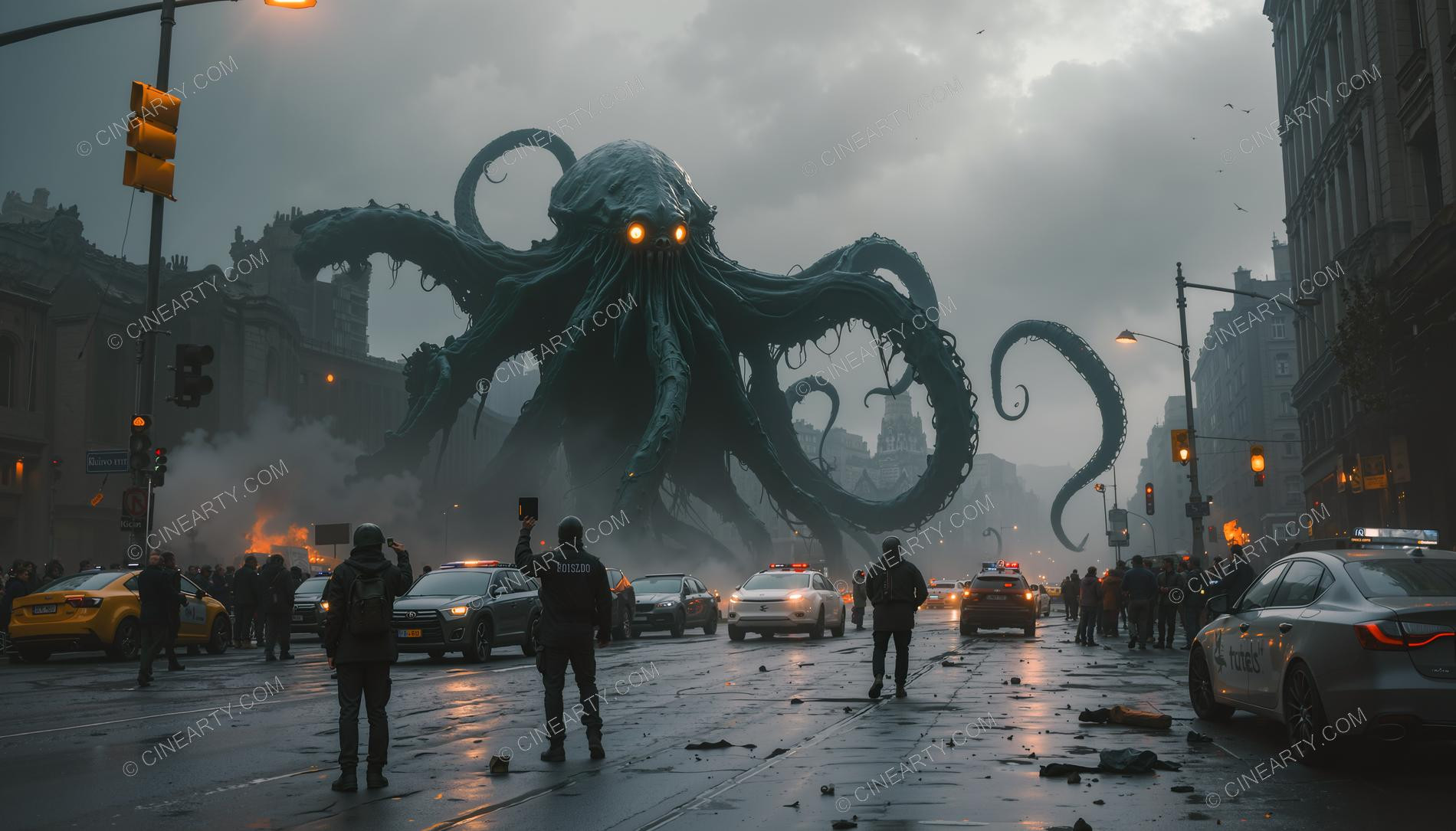Giant Cephalopod Aliens Attack City 44286