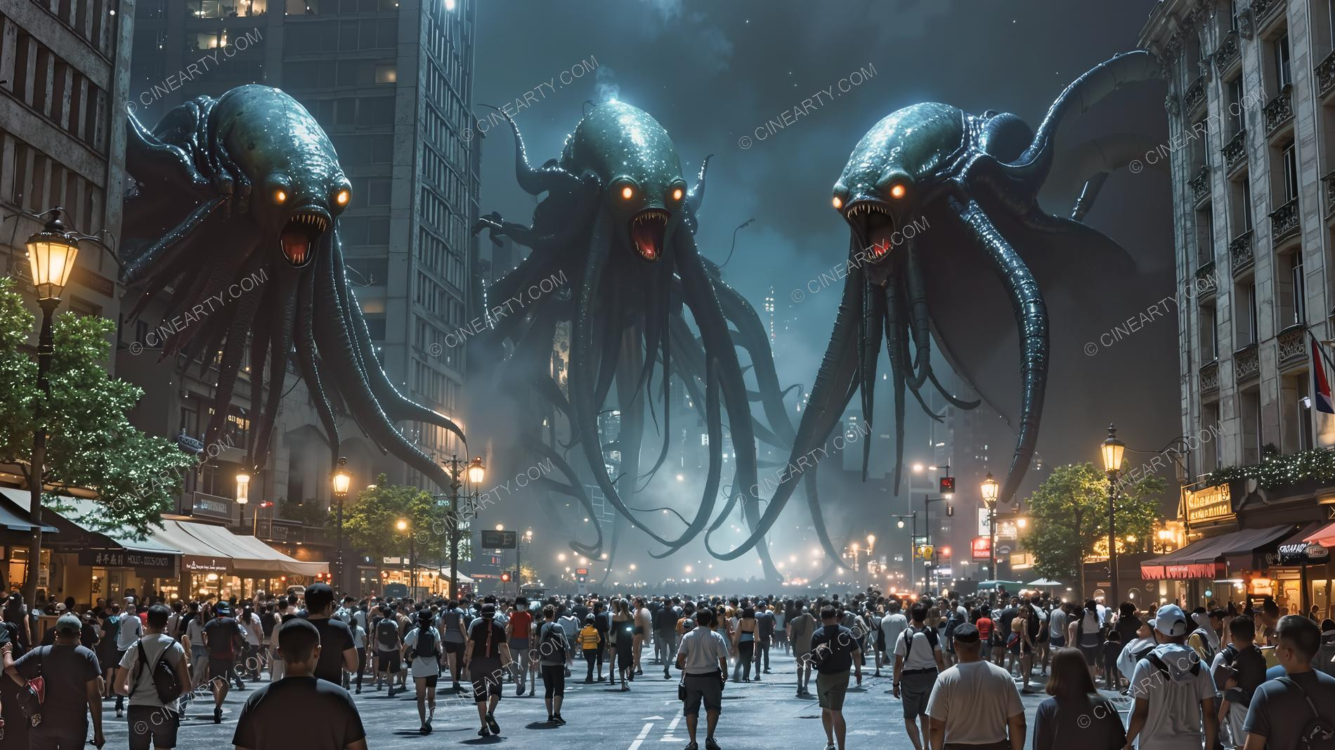 Giant Cephalopod Aliens Attack City 10902