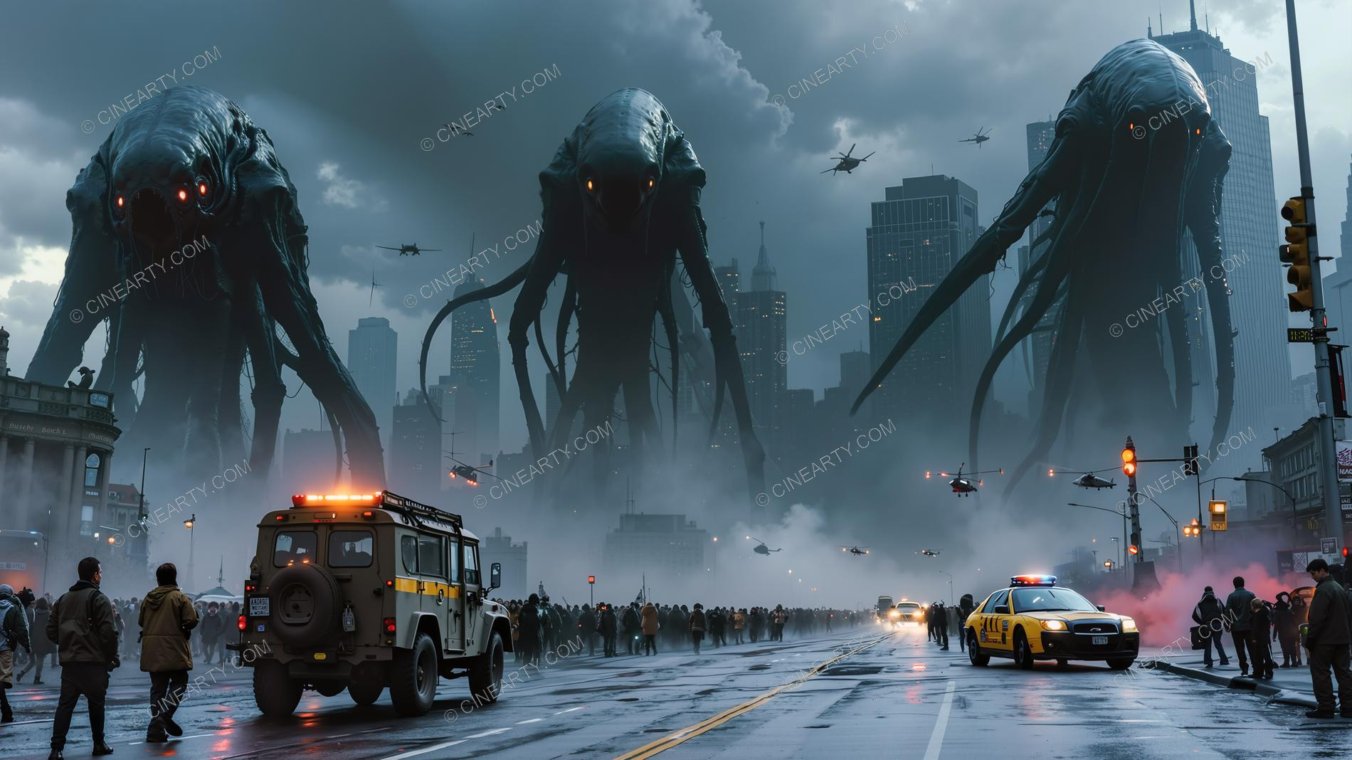 Giant Cephalopod Aliens Attack City 66222