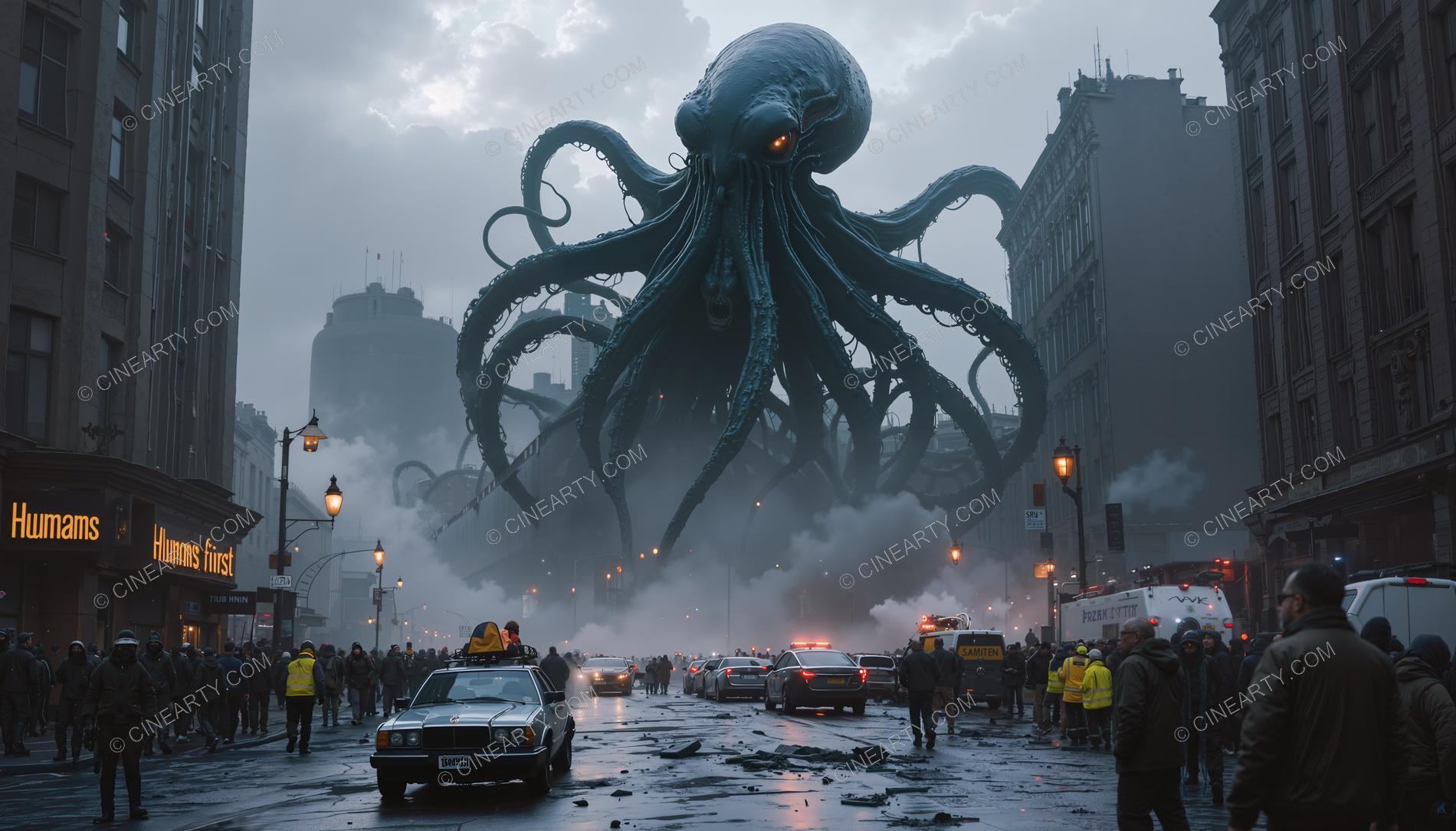 Giant Cephalopod Aliens Attack City 25115