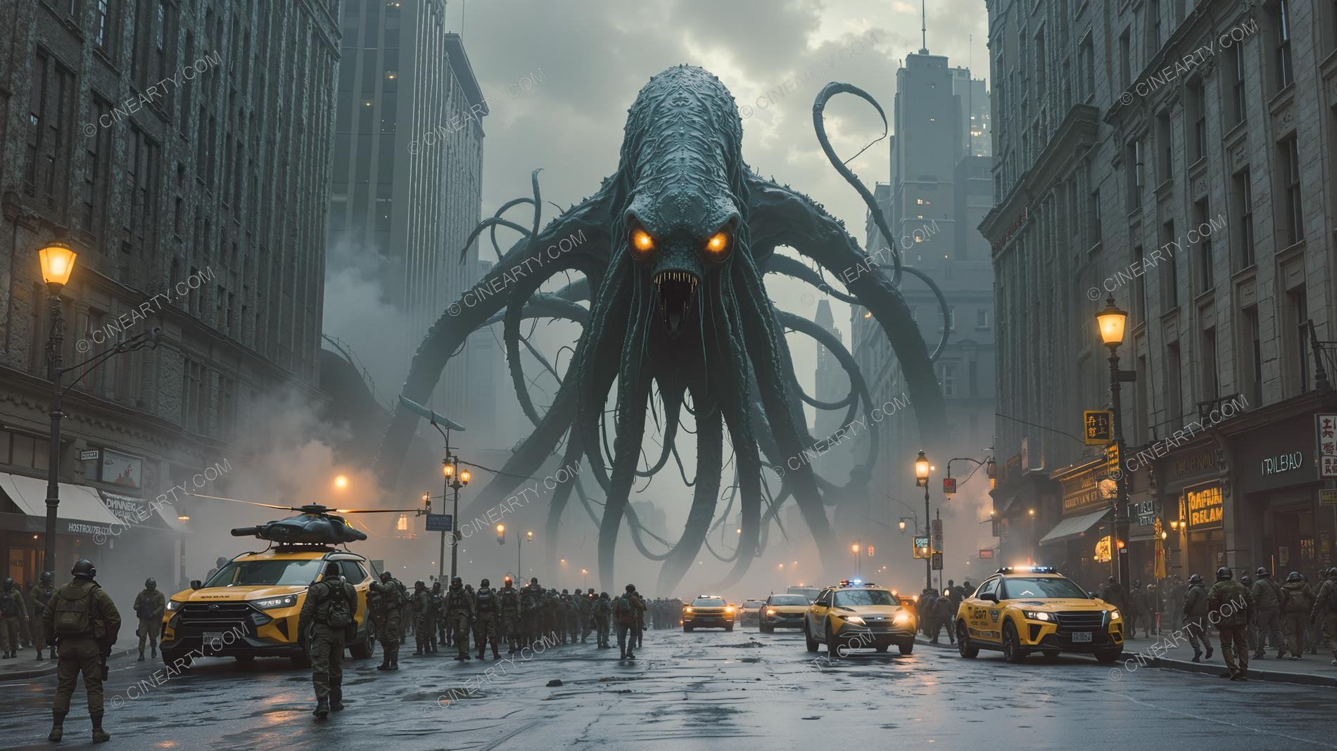 Giant Cephalopod Aliens Attack City 49290