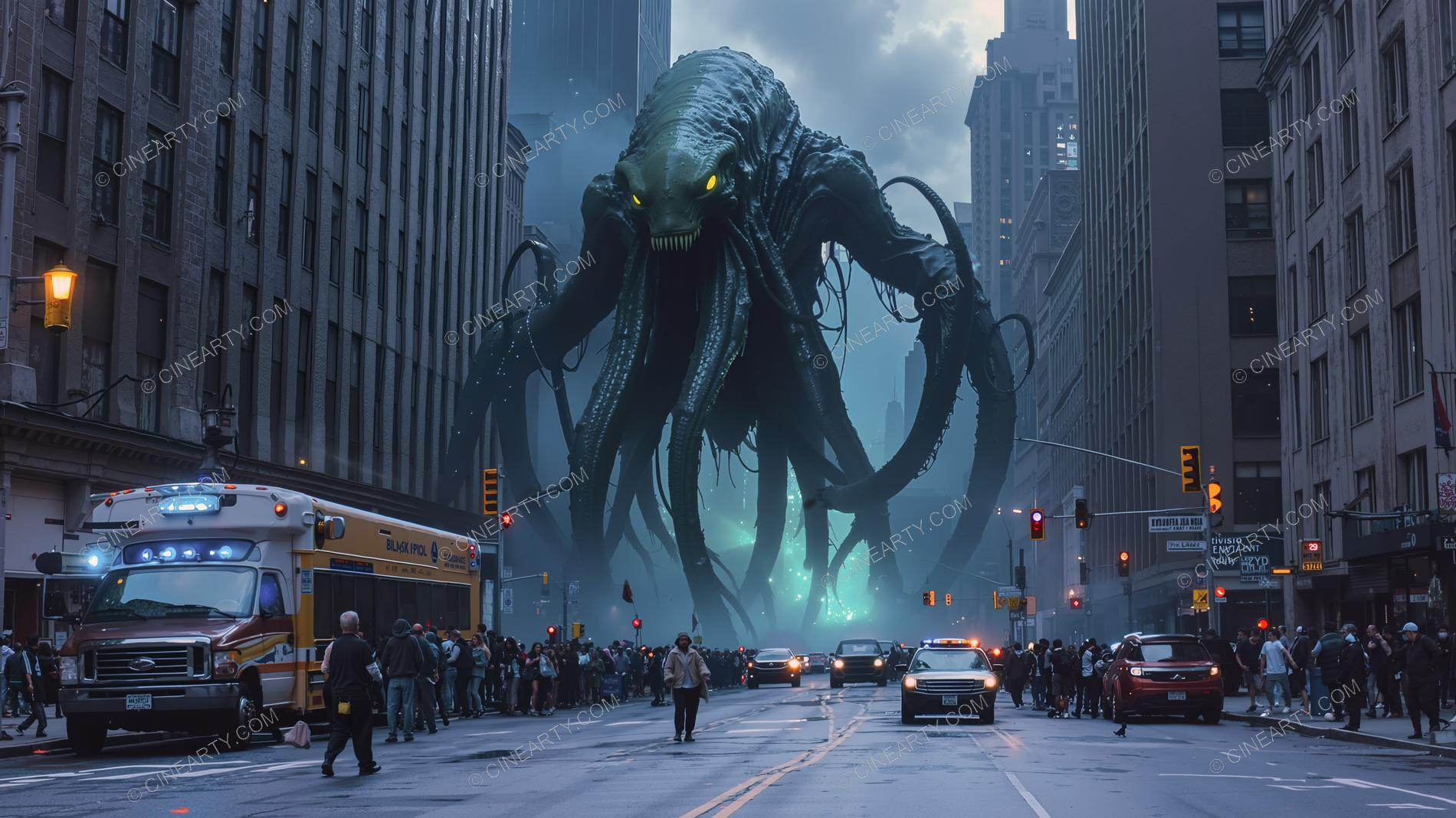 Giant Cephalopod Aliens Attack City 64450
