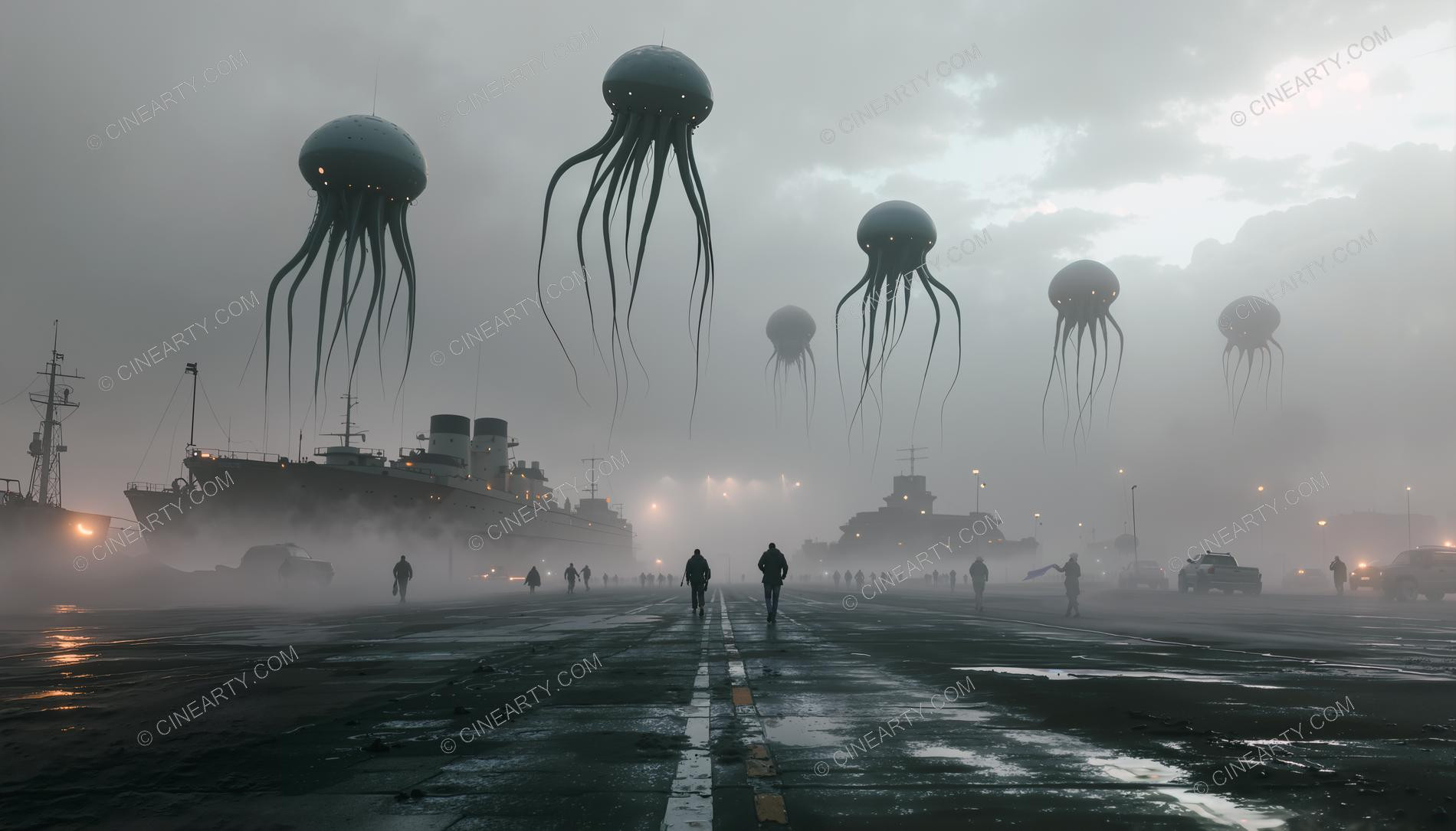 Giant Cephalopod Aliens in Mist 04314