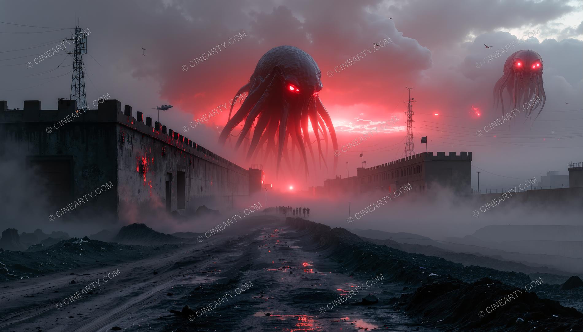 Giant Cephalopod Aliens in Mist 90342