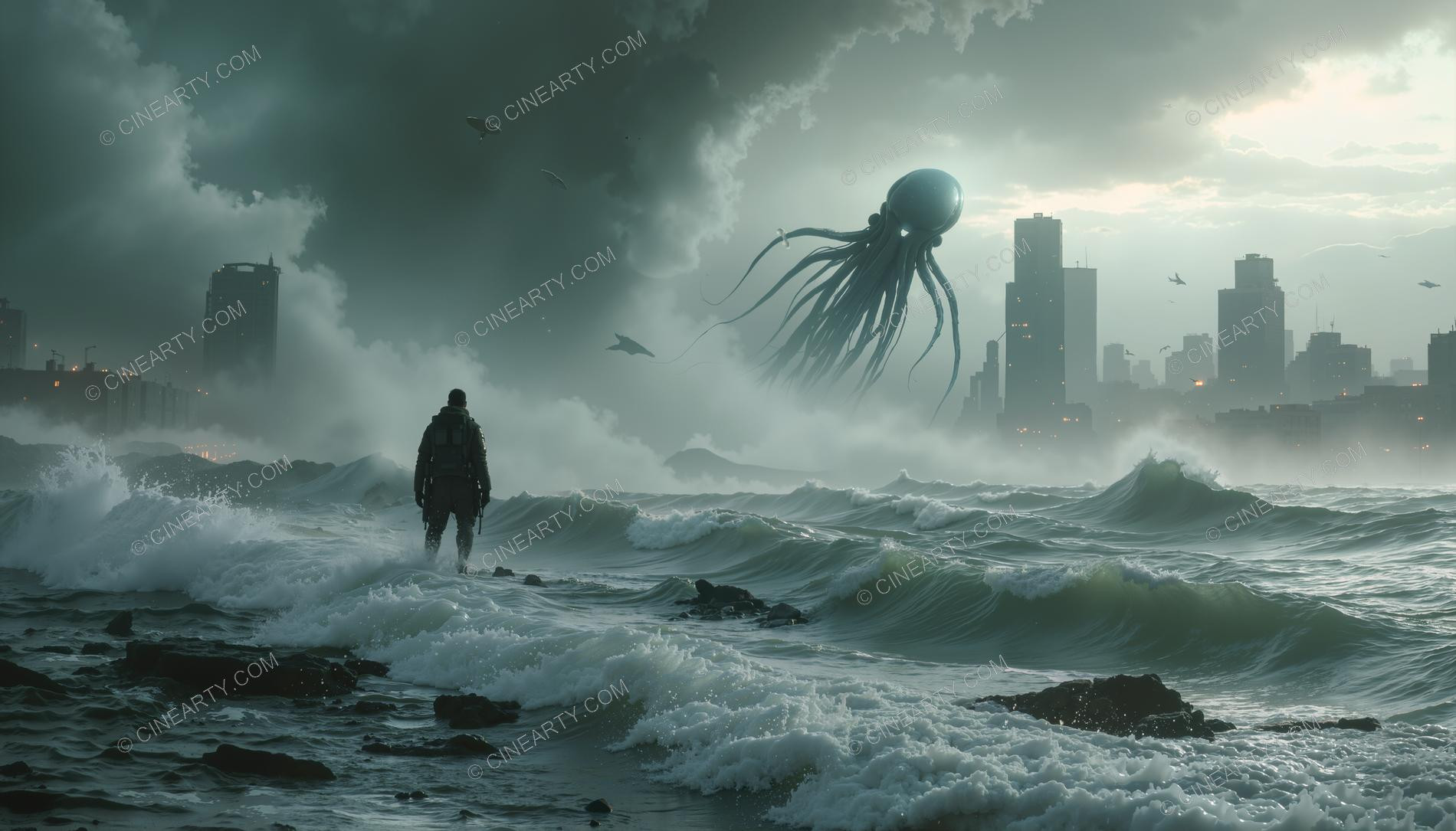 Giant Cephalopod Aliens in Mist 14721