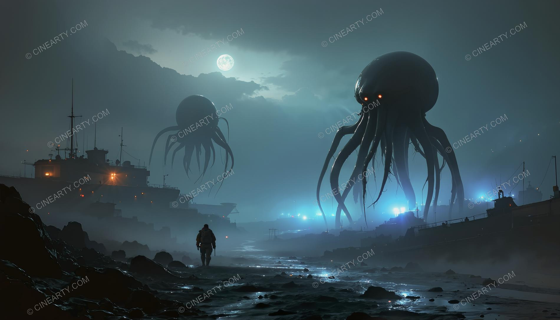 Giant Cephalopod Aliens in Mist 70690