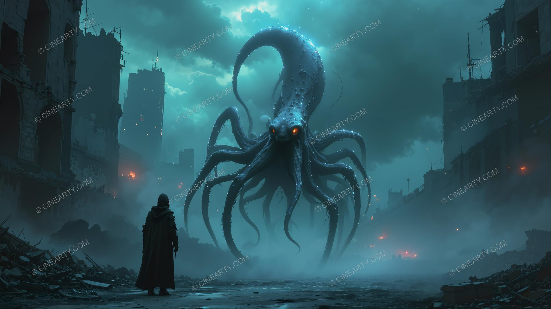 Giant Cephalopod Aliens in Mist 44894