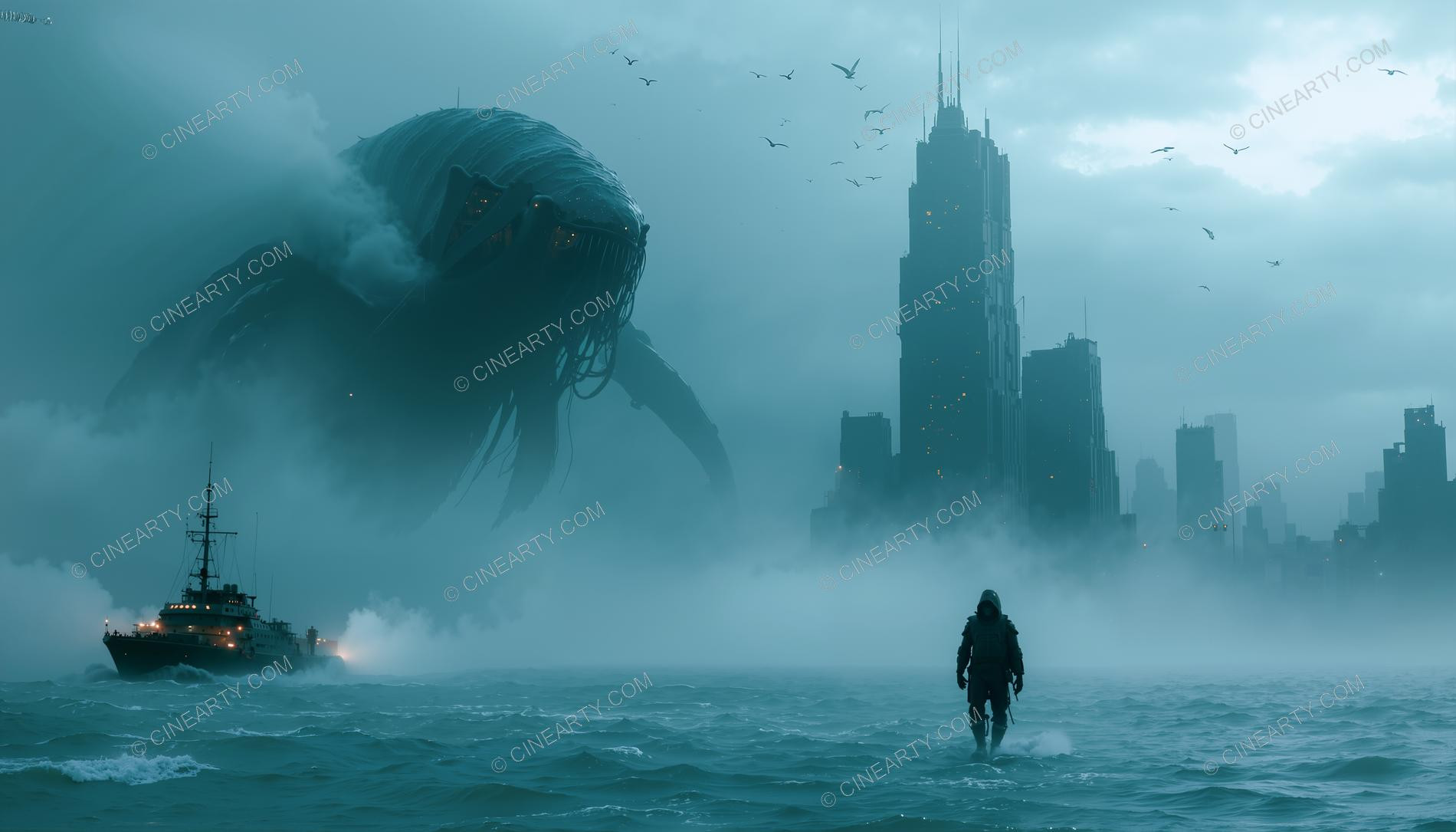 Giant Cephalopod Aliens in Mist 11401