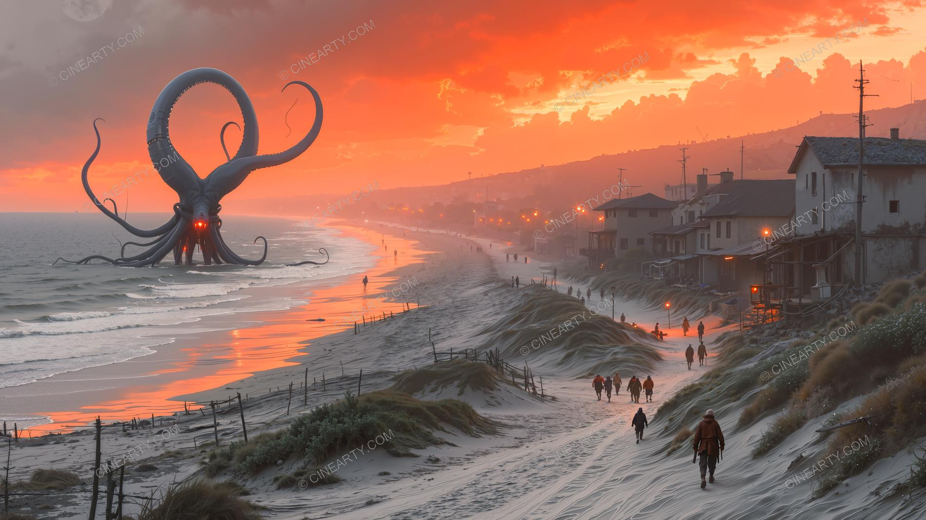 Giant Cephalopod Aliens on Seashore 94403