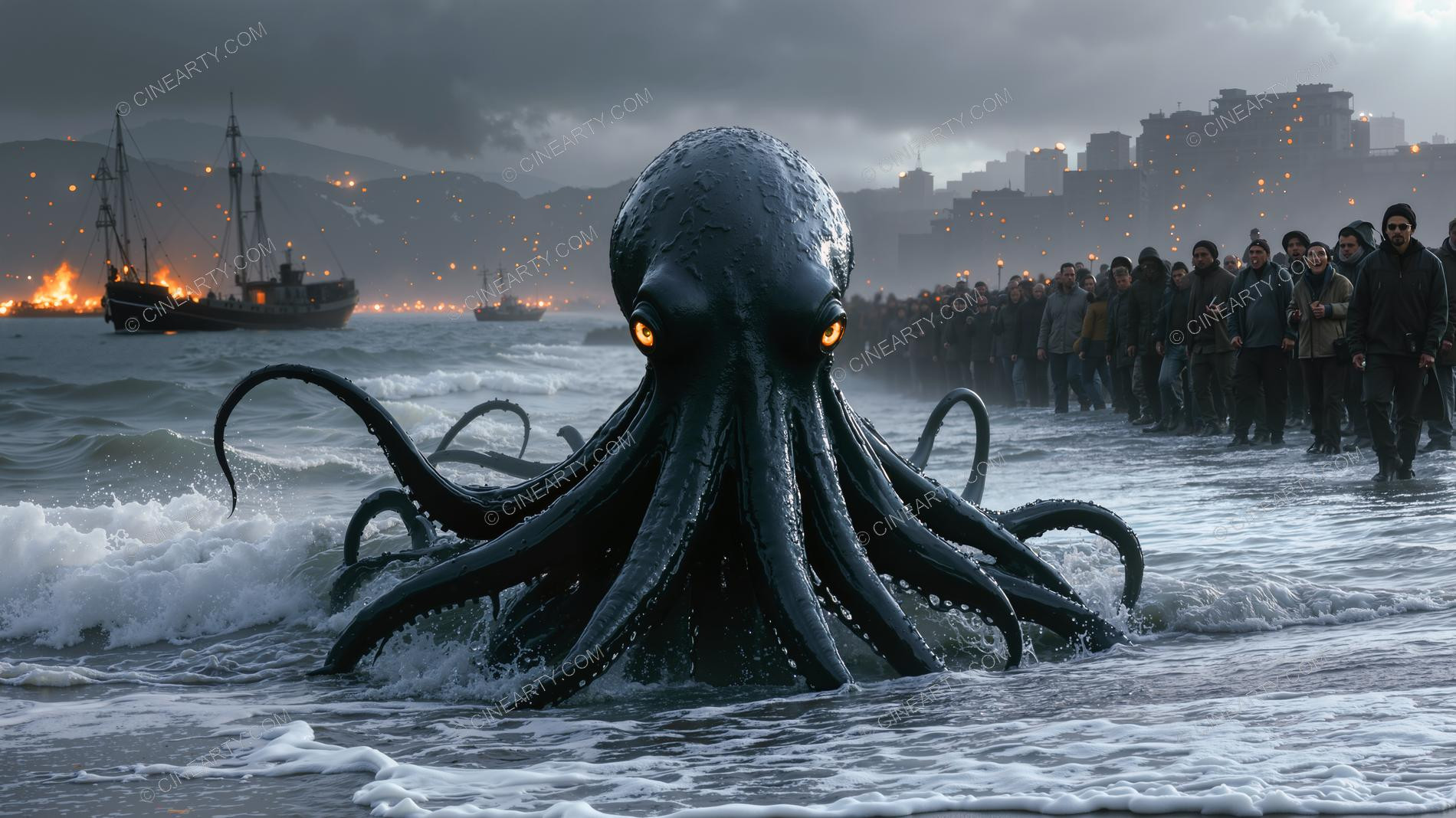 Giant Cephalopod Aliens on Seashore 89780