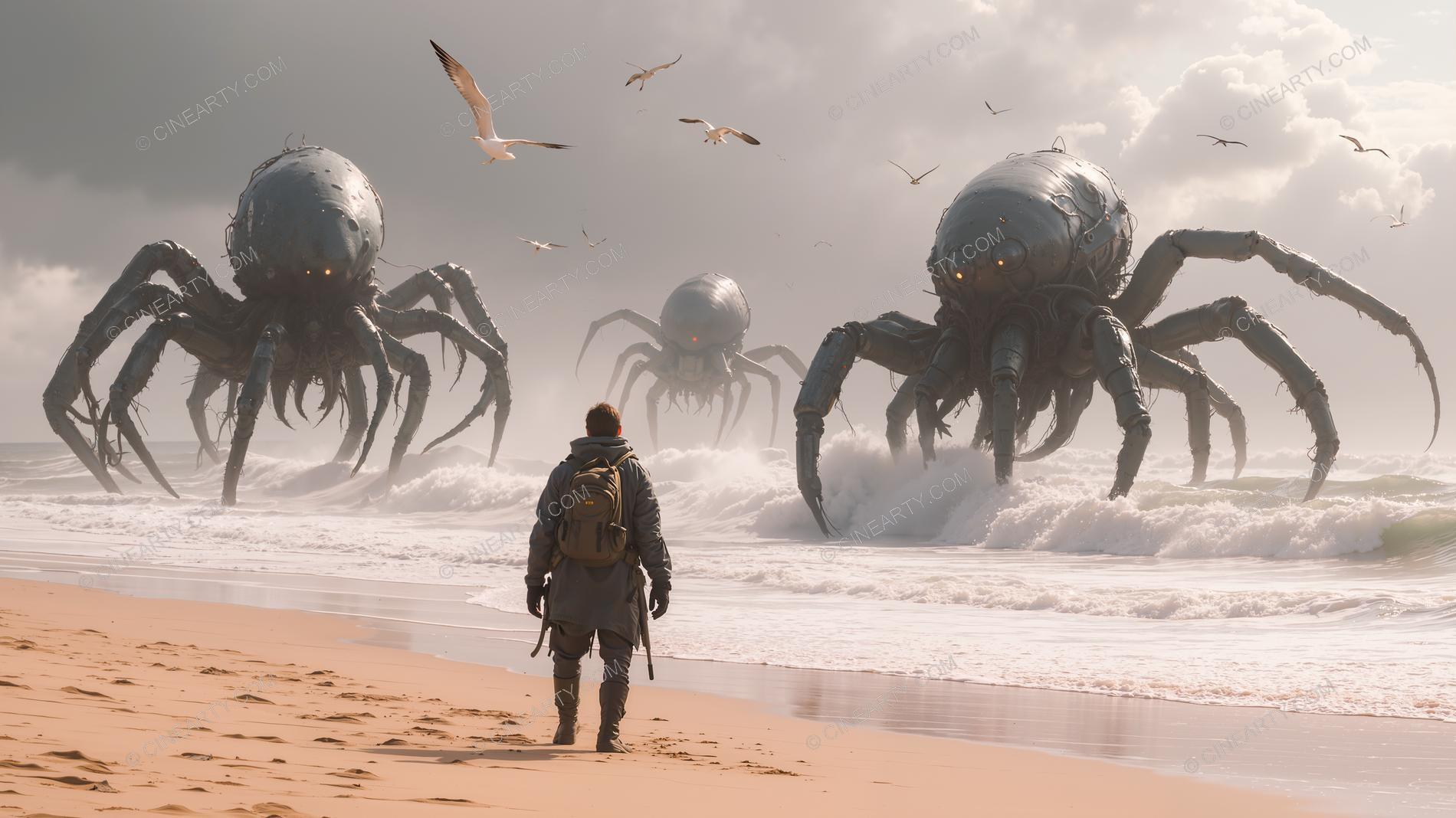 Giant Cephalopod Aliens on Seashore 87364