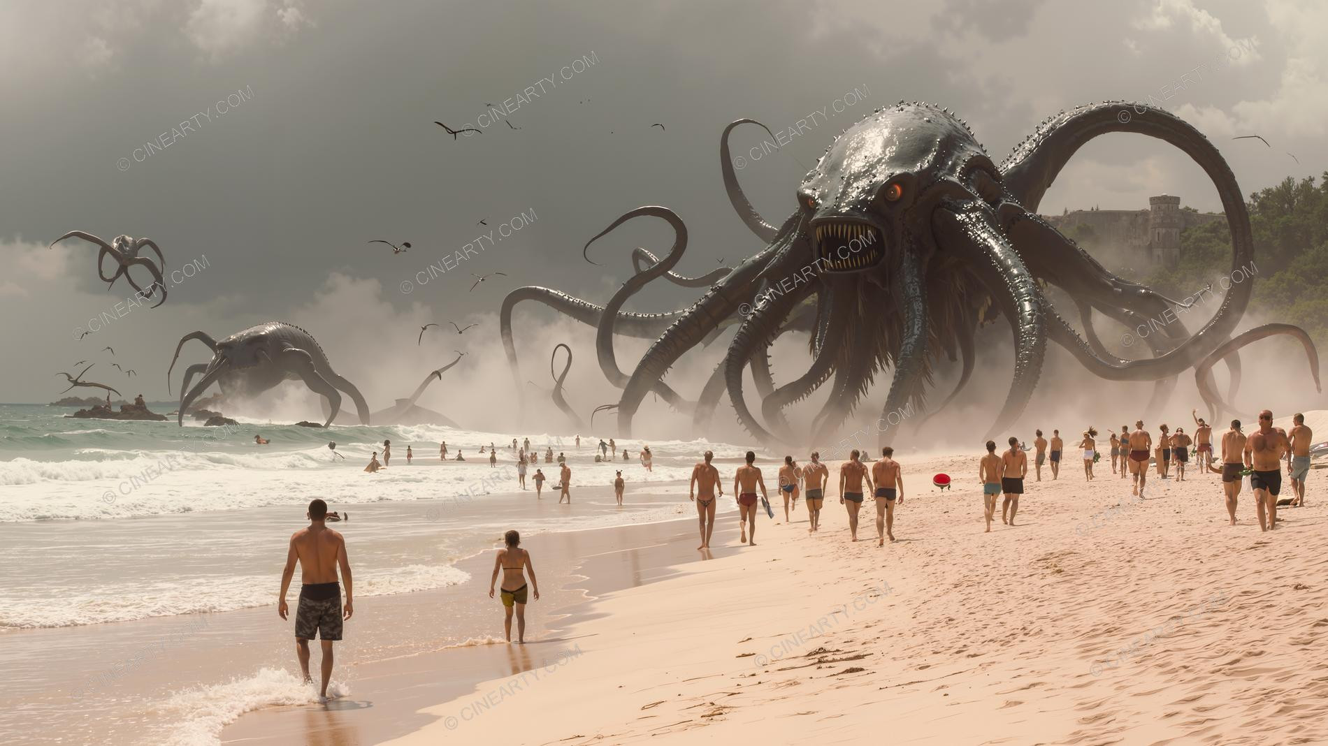 Giant Cephalopod Aliens on Seashore 48460