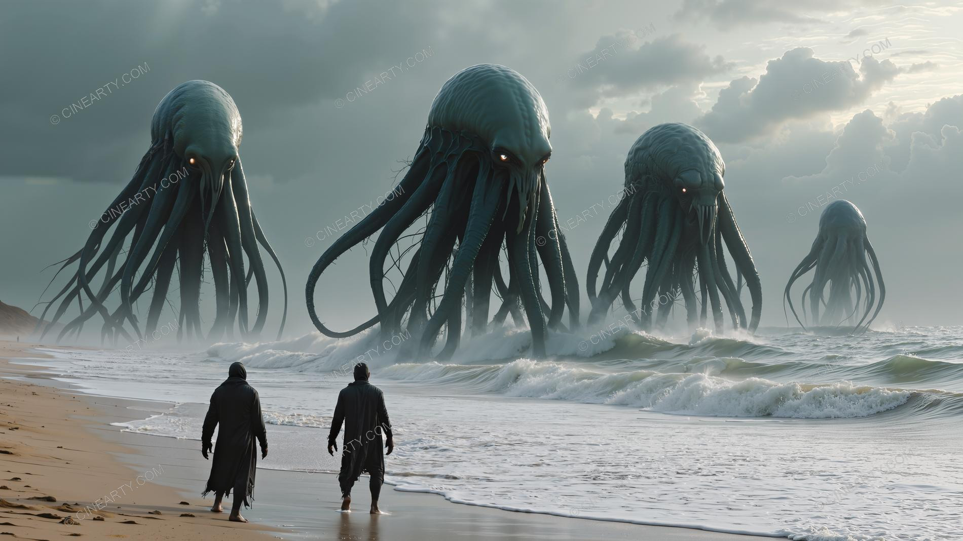 Giant Cephalopod Aliens on Seashore 33467