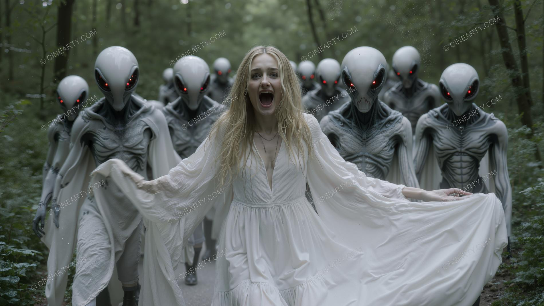 Young Woman Pursued by Aliens 16814