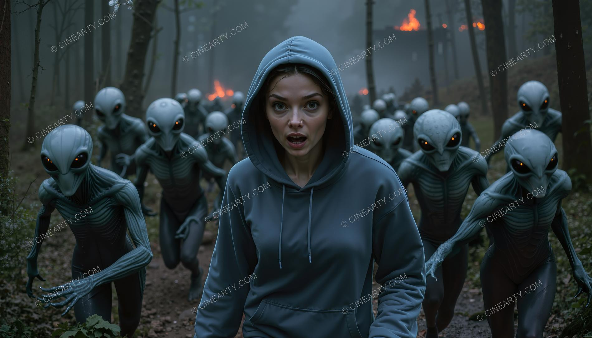 Young Woman Pursued by Aliens 50034