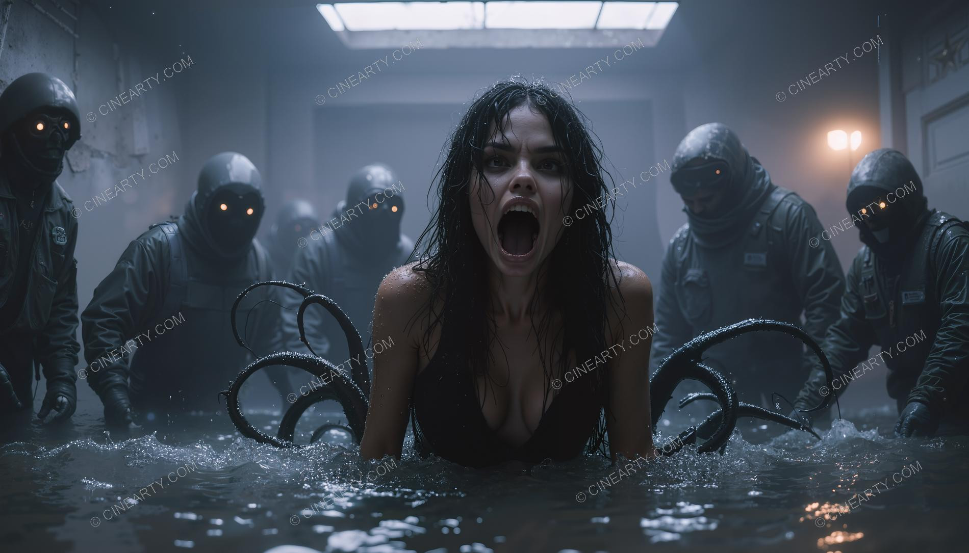 Young Woman Pursued by Young Cephalopod Aliens 64192