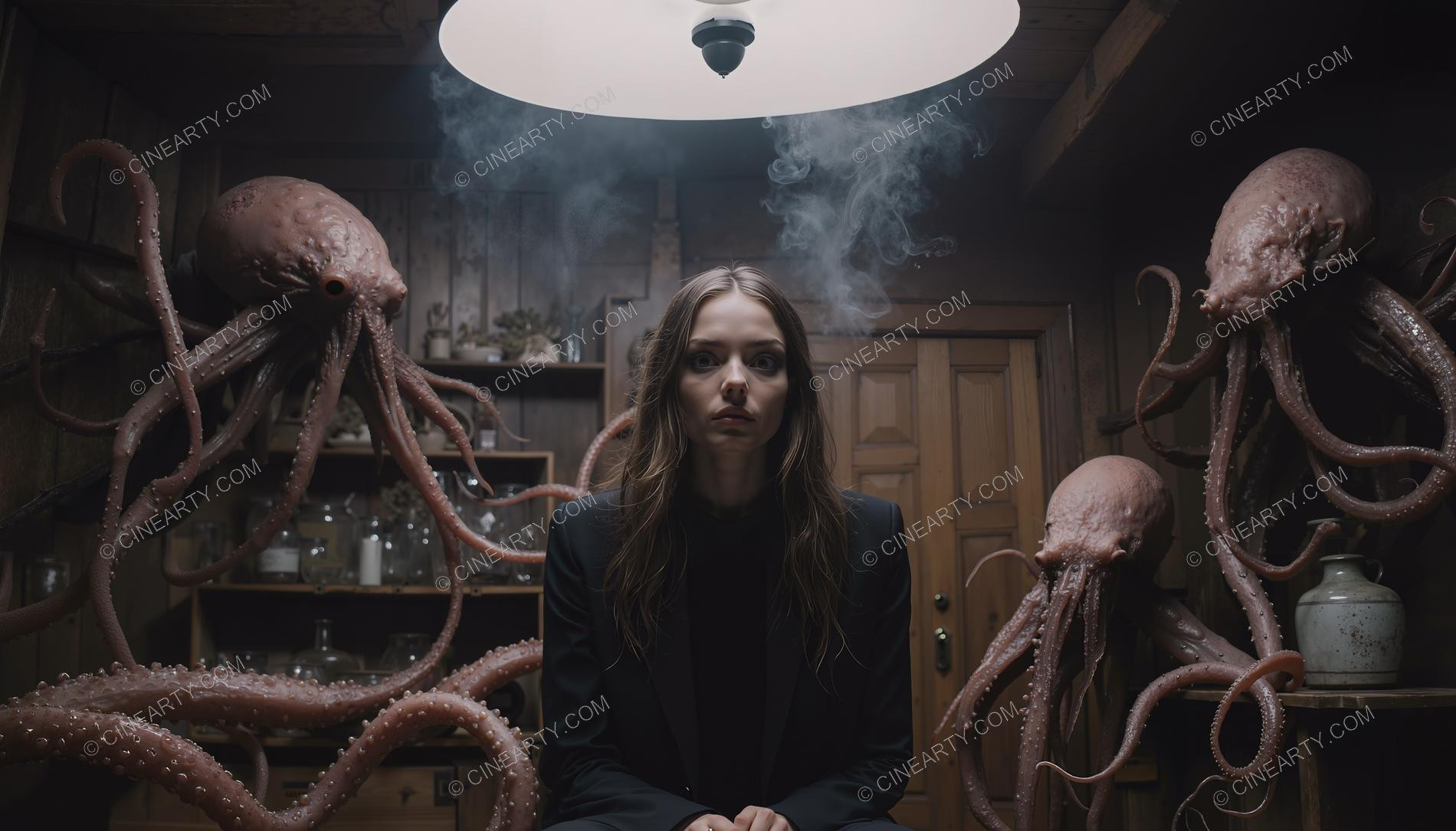 Young Woman Pursued by Young Cephalopod Aliens 05355