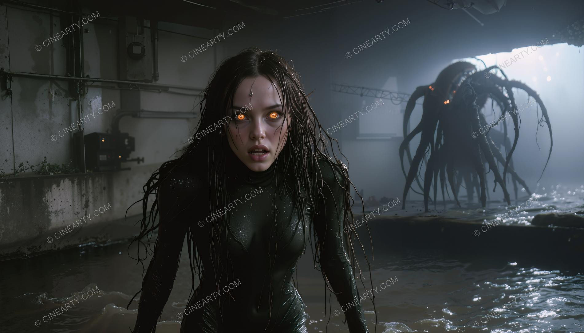 Young Woman Pursued by Young Cephalopod Aliens 21332