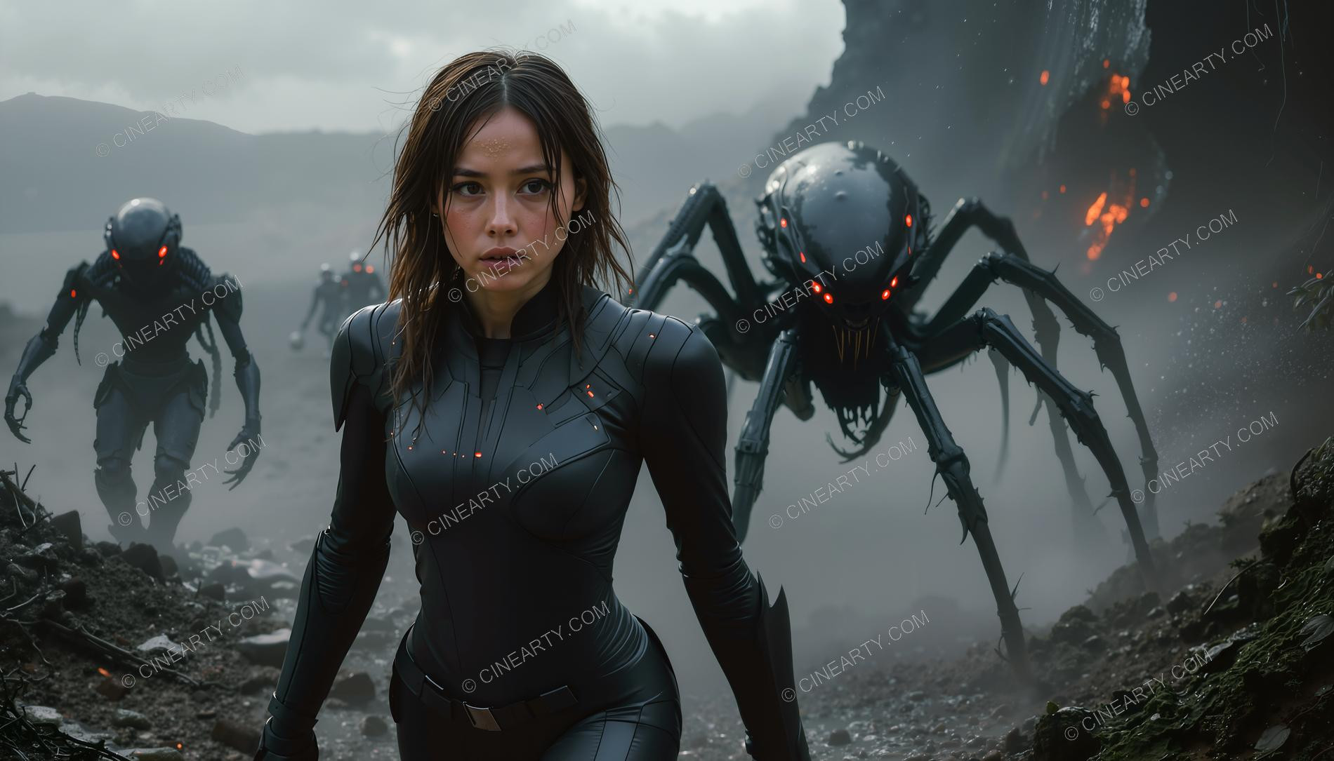 Young Women Leading Alien Creatures 08920