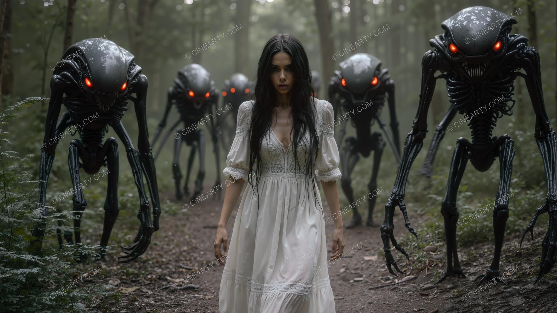 Young Women Leading Alien Creatures 26466