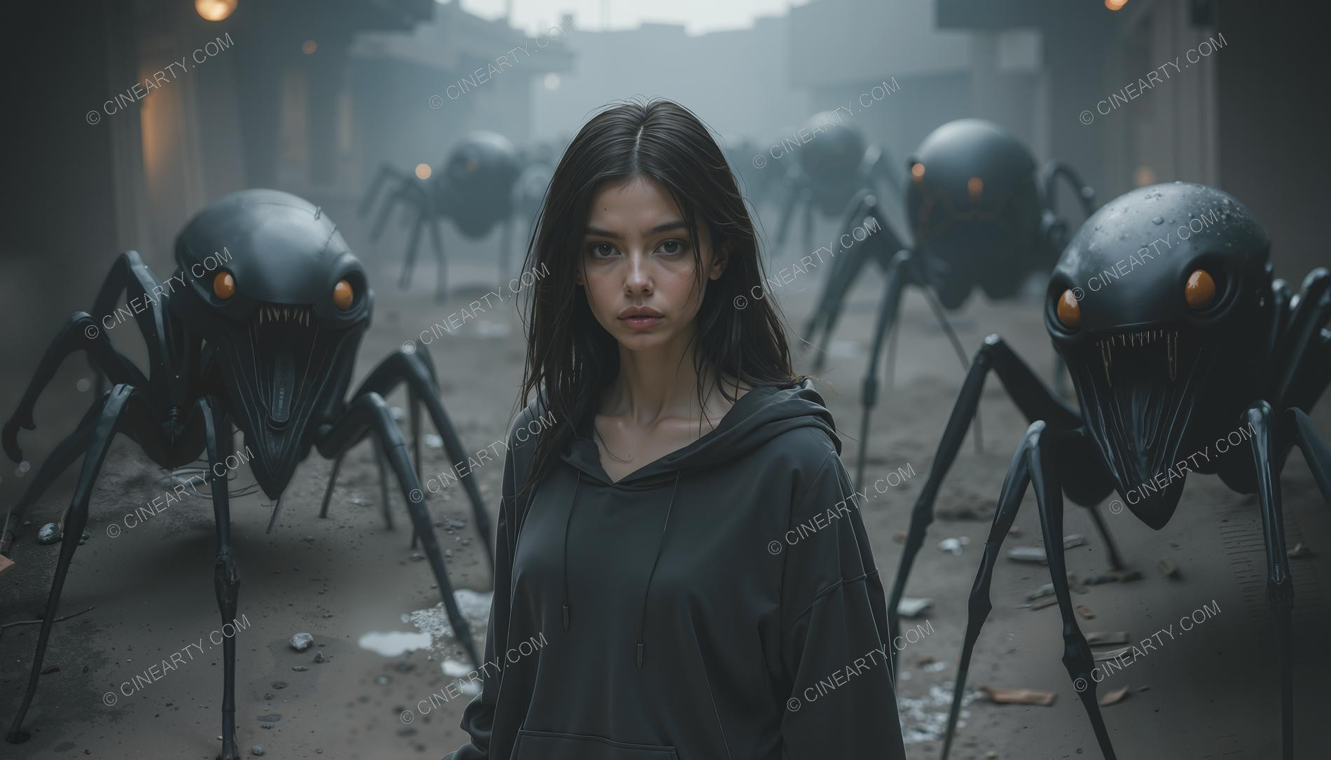 Young Women Leading Alien Creatures 61172