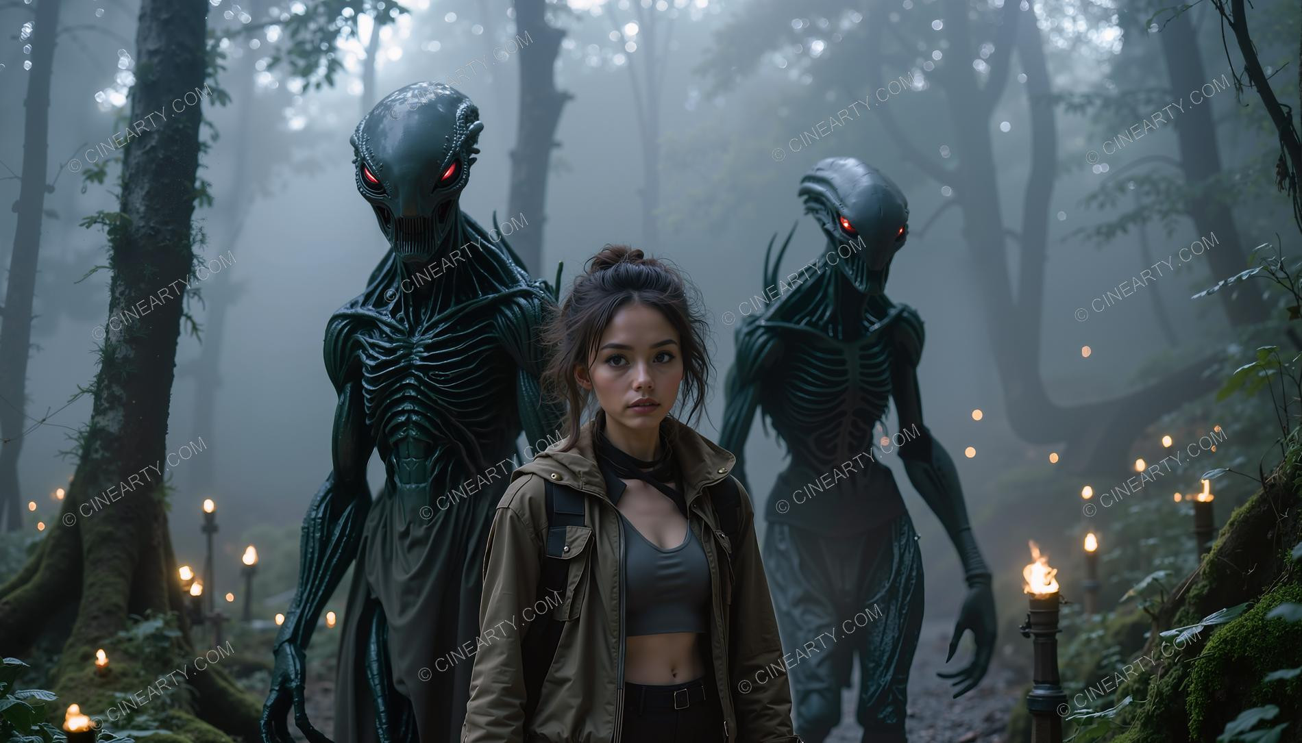 Young Women Leading Alien Humanoids 02029