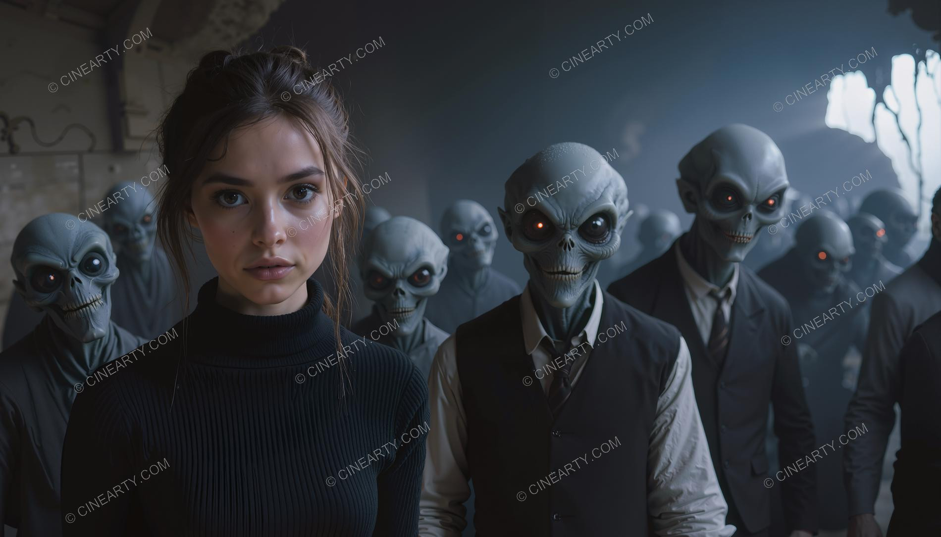 Young Women Leading Alien Humanoids 40425