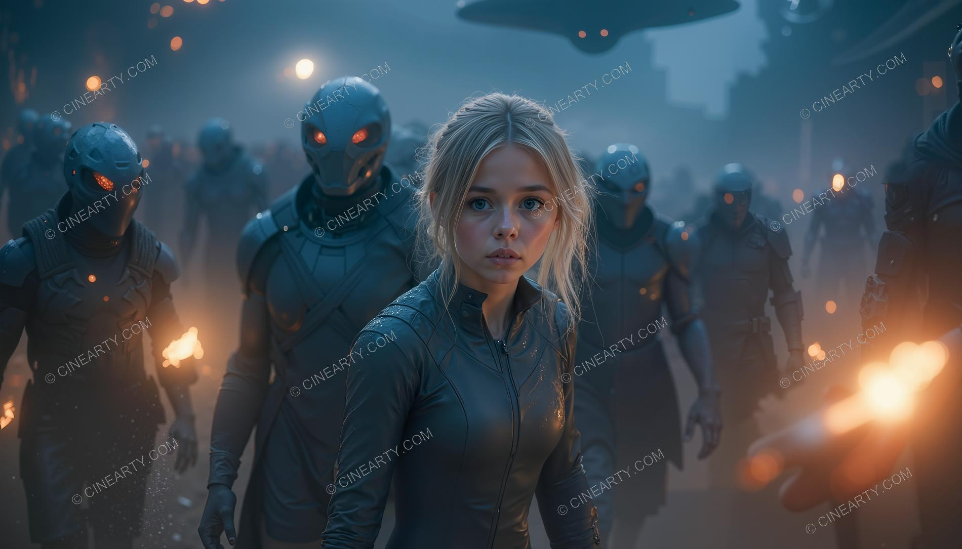 Young Women Leading Alien Humanoids 09090