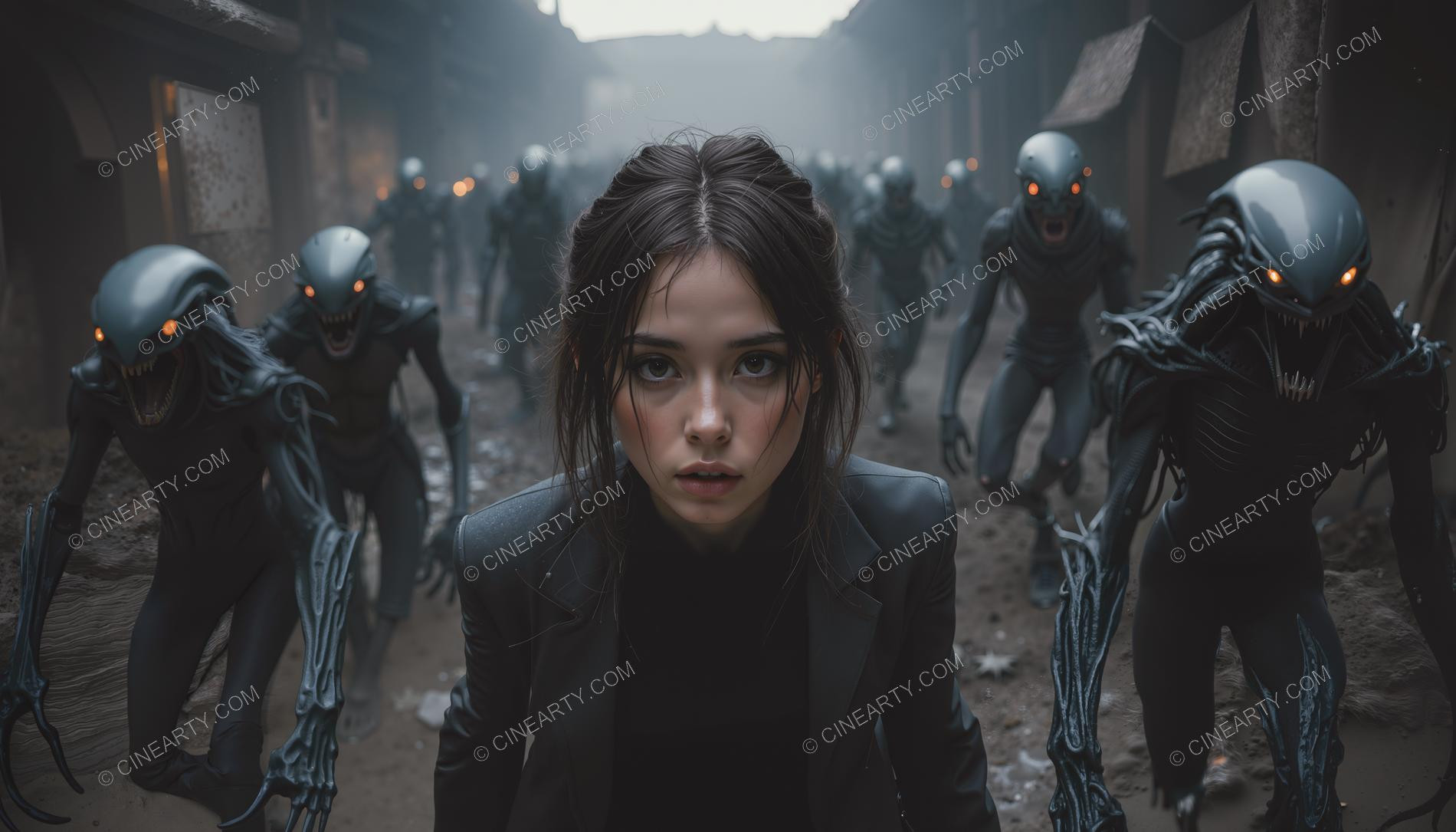 Young Women Leading Alien Humanoids 92143