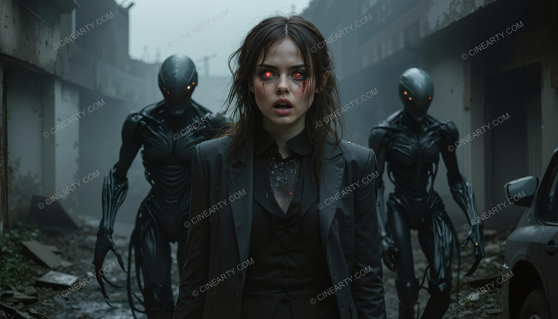 Young Women Leading Alien Humanoids 40557