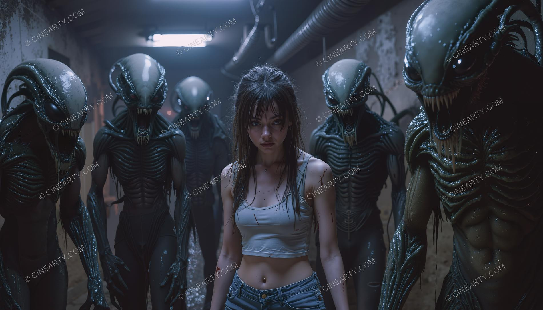 Young Women Leading Alien Humanoids 19254