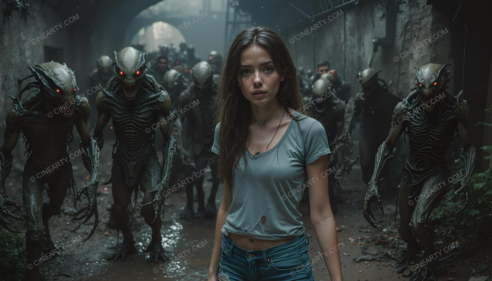 Young Women Leading Alien Humanoids 22834