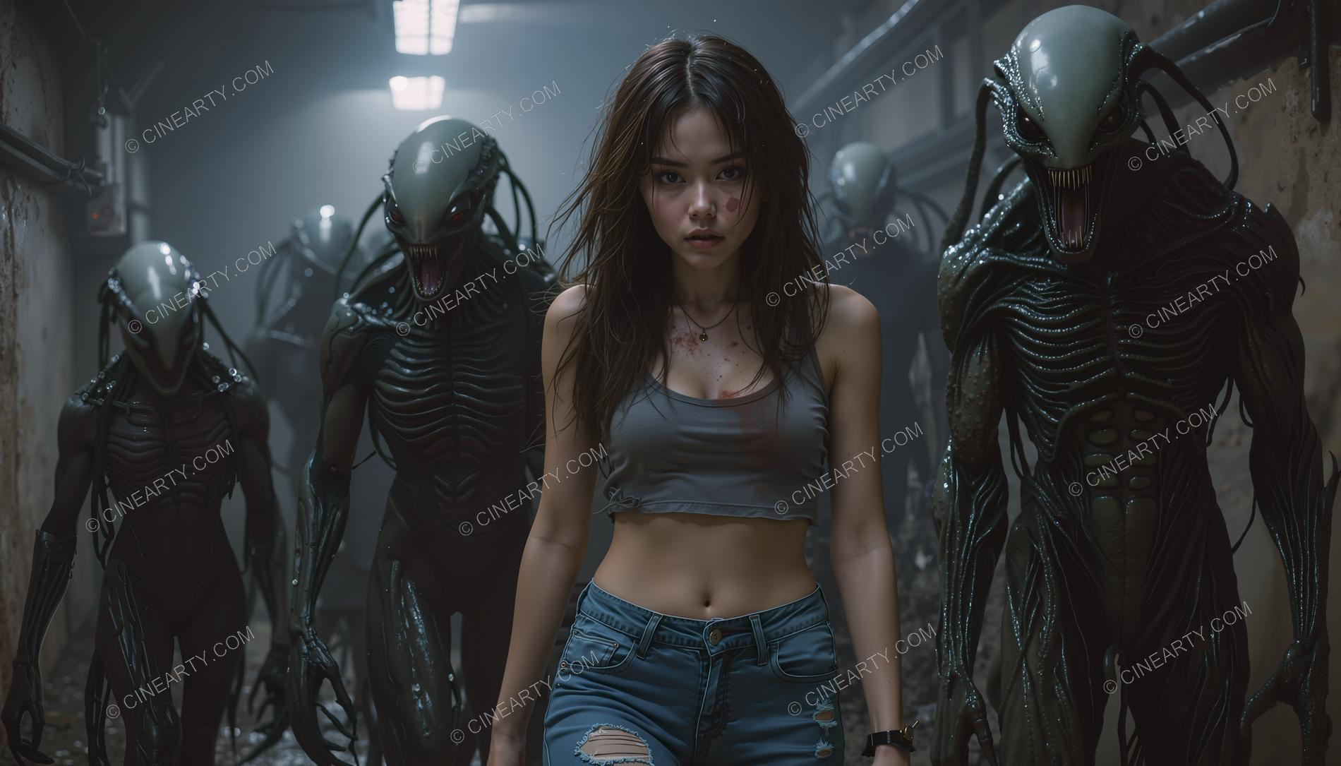 Young Women Leading Alien Humanoids 06010