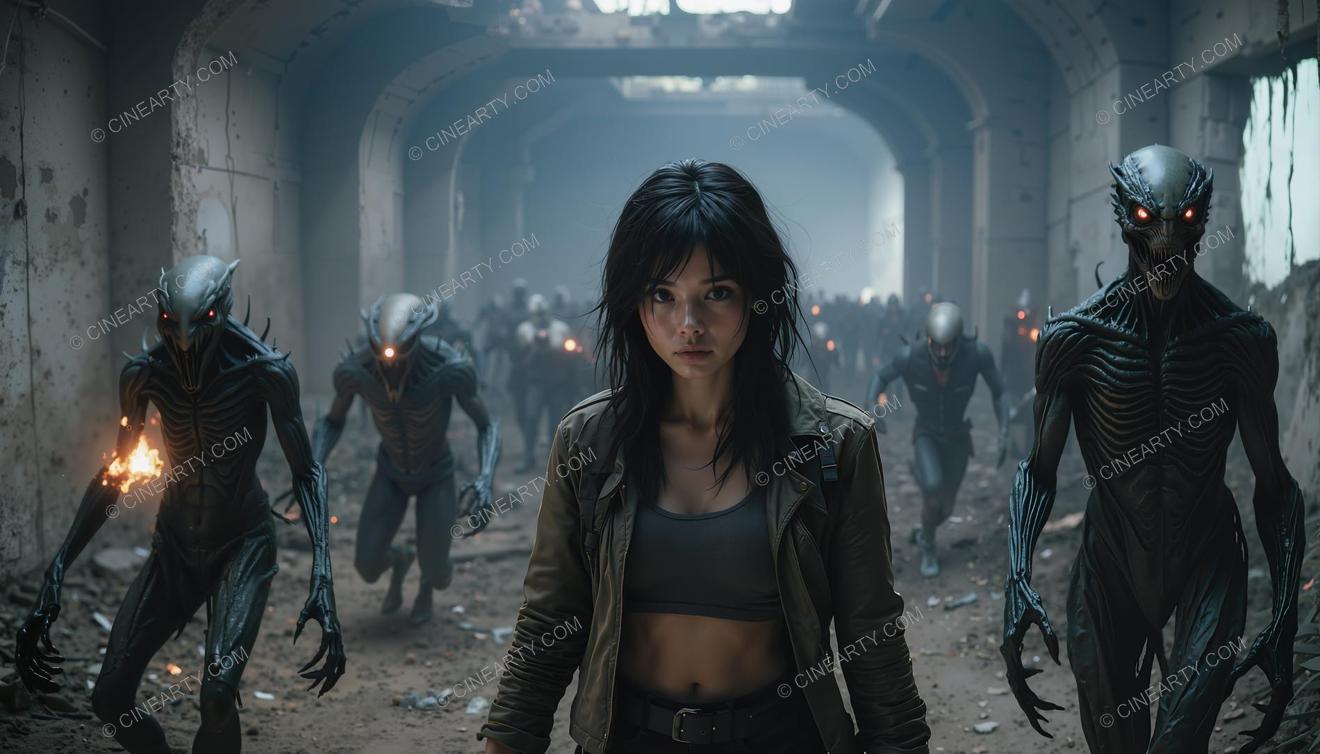 Young Women Leading Alien Humanoids 94822